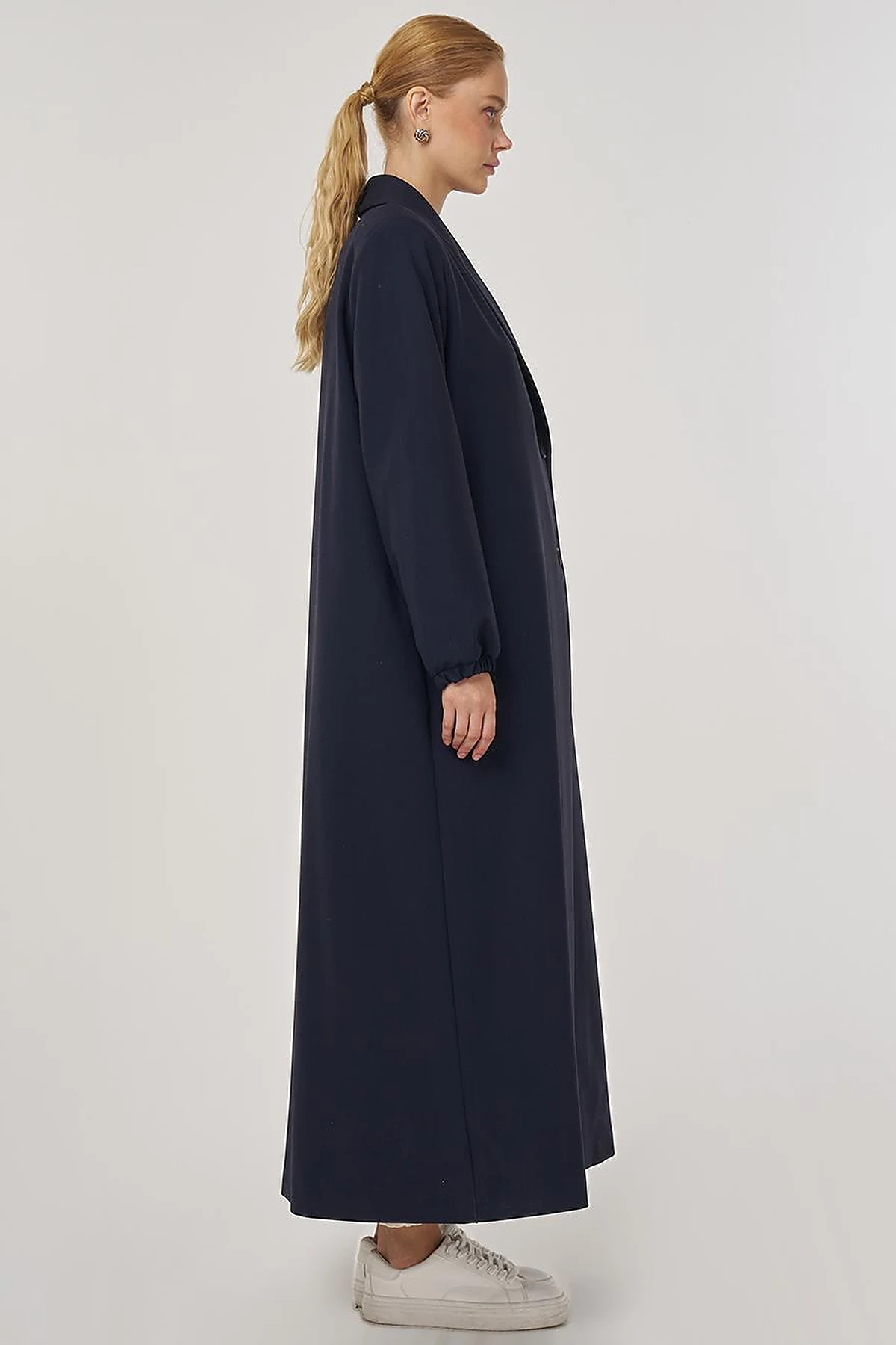 Notched Collar Viscose Coat Dark Navy