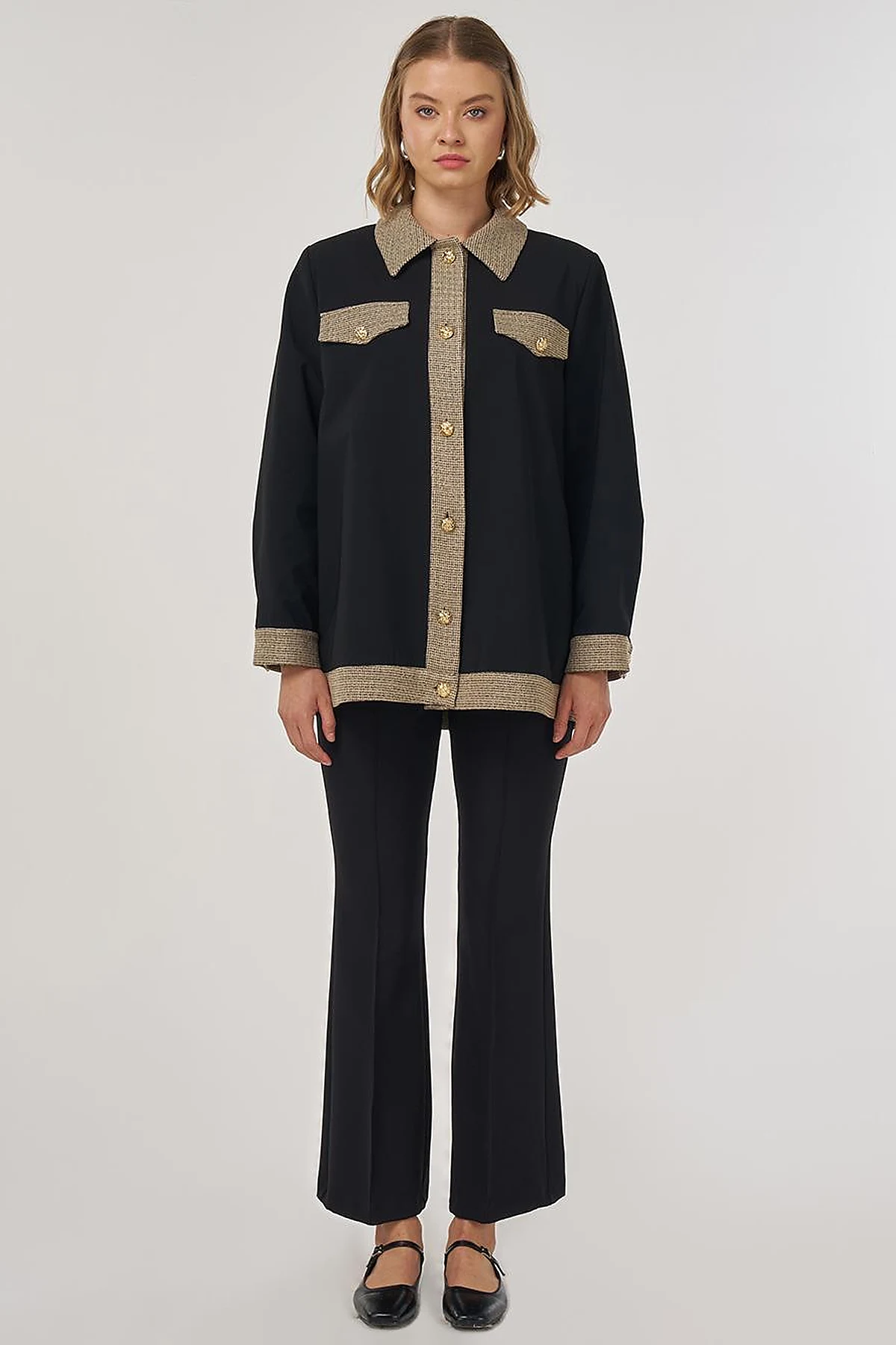Shiny Button-Up Jacket in Black