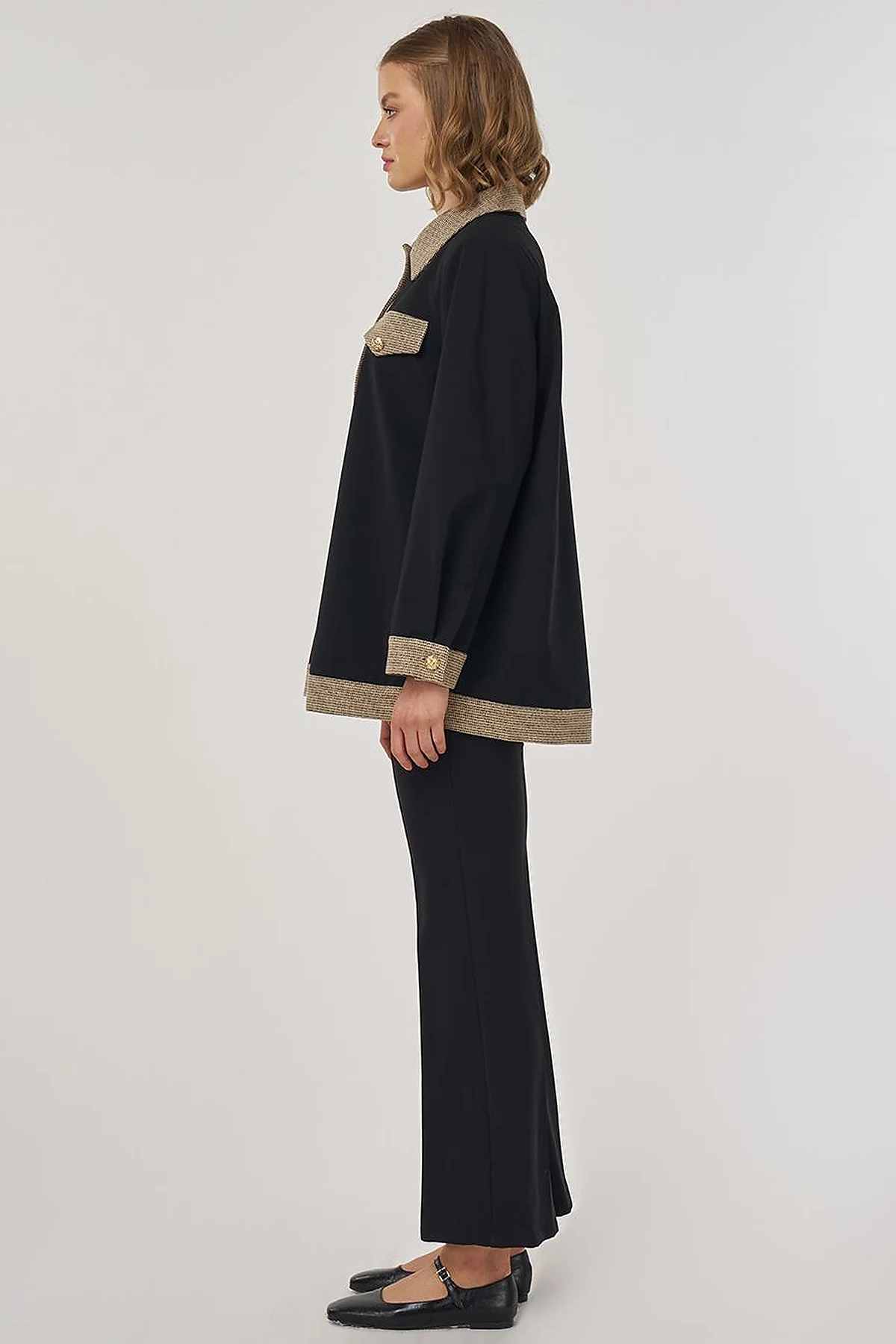 Shiny Button-Up Jacket in Black