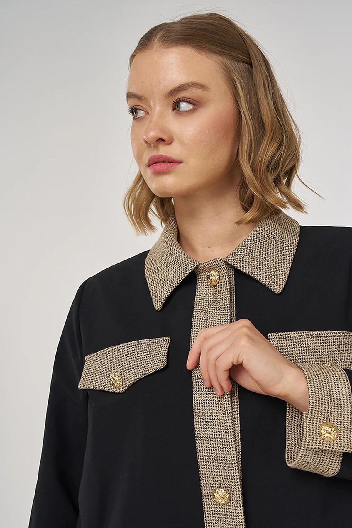 Shiny Button-Up Jacket in Black