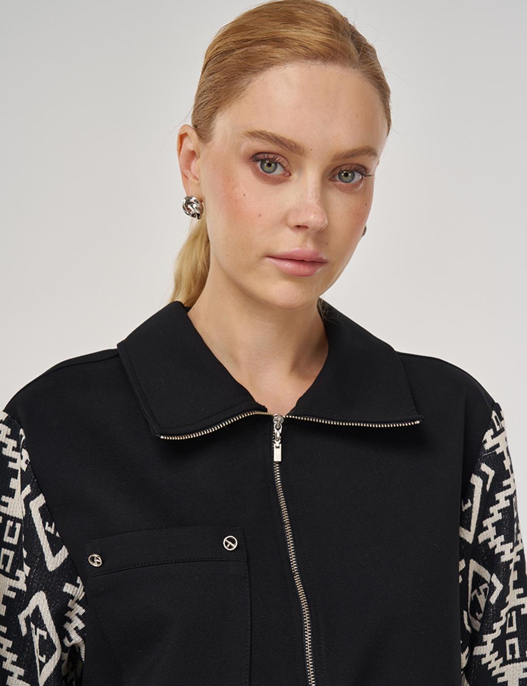 Etnik Desen Rayon Tunik Siyah 