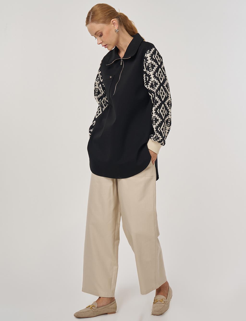 Etnik Desen Rayon Tunik Siyah 