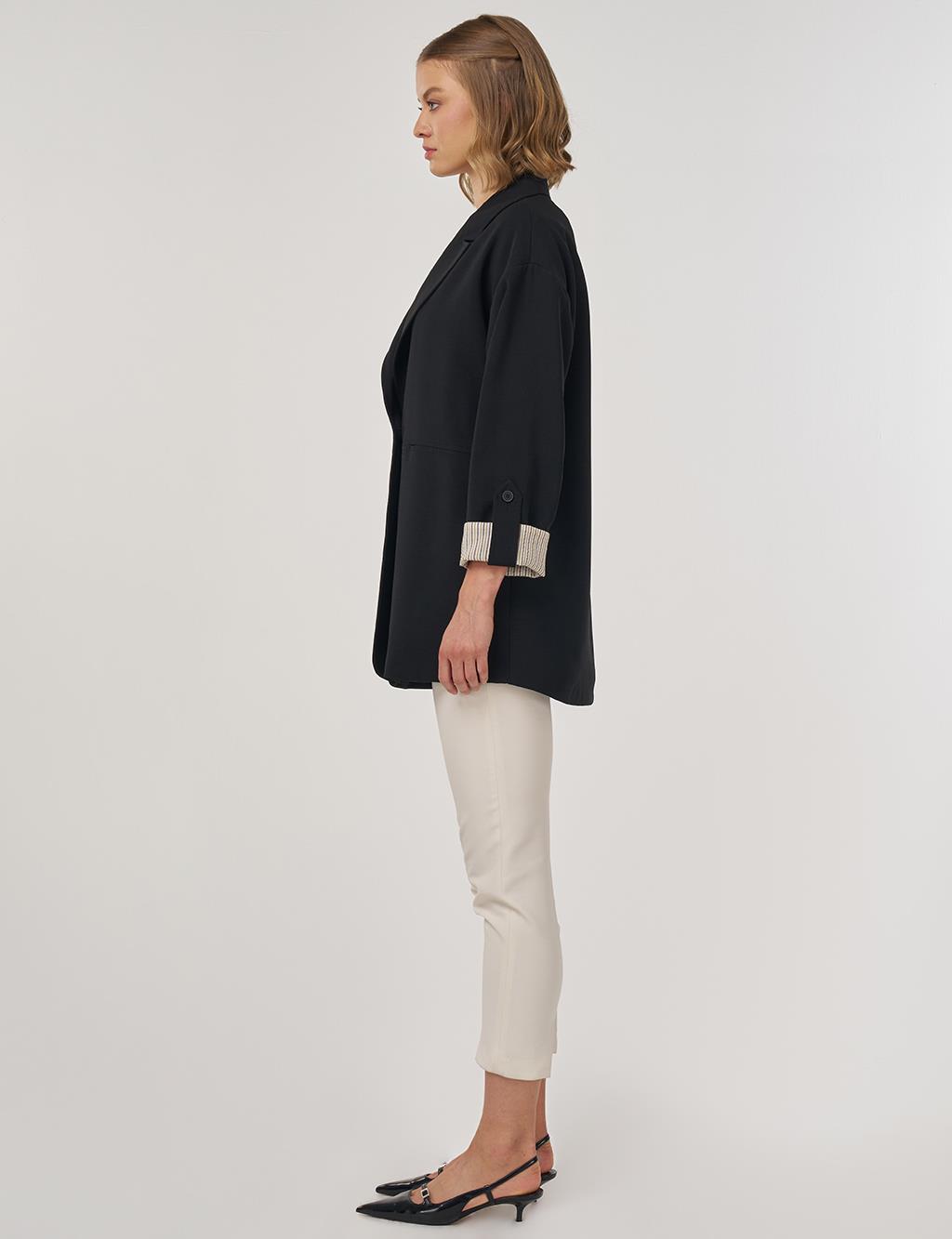 Bilekleri Katlanabilir Blazer Ceket Siyah 