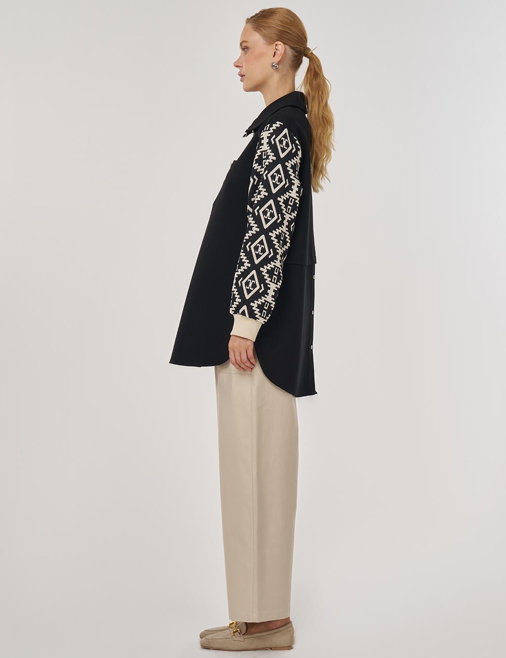 Etnik Desen Rayon Tunik Siyah 