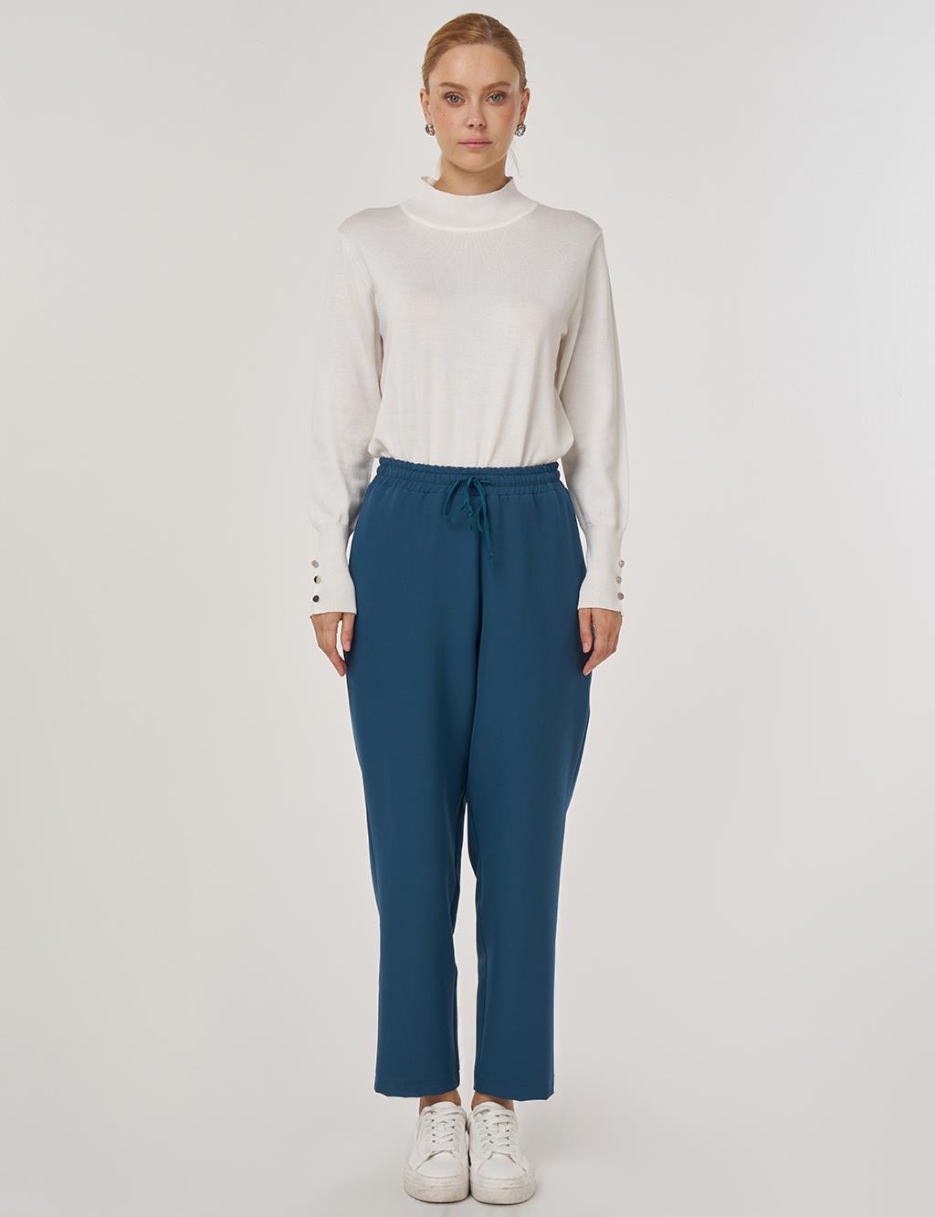 Beli Lastikli Rahat Kesim Pantolon Petrol 