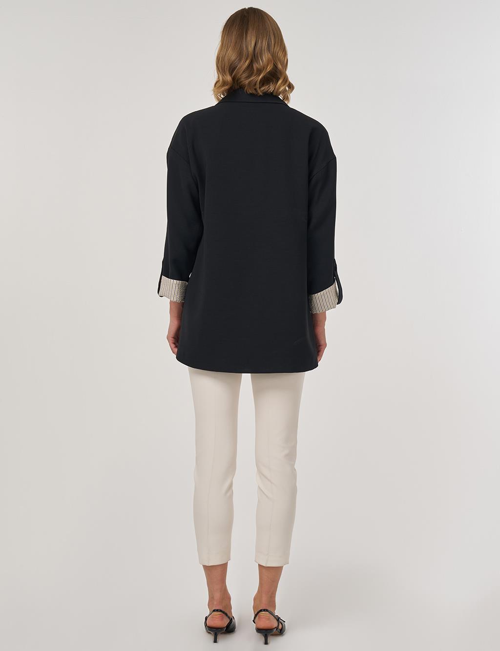 Bilekleri Katlanabilir Blazer Ceket Siyah 