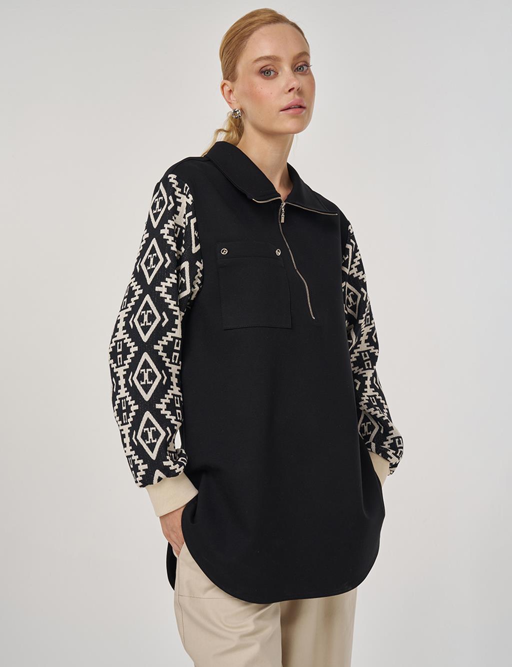 Etnik Desen Rayon Tunik Siyah 