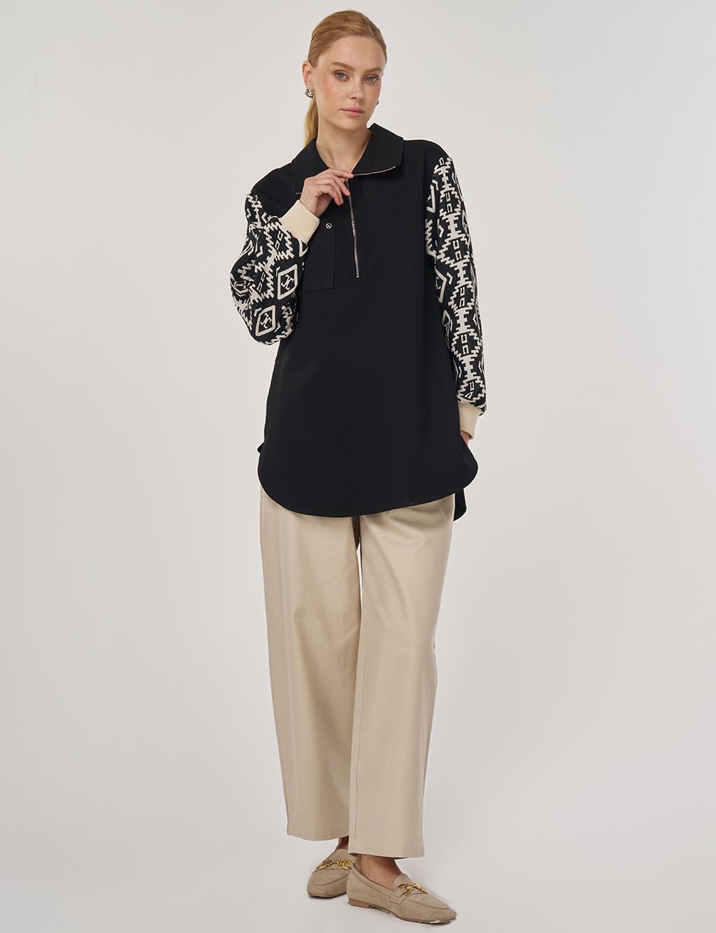 Etnik Desen Rayon Tunik Siyah 