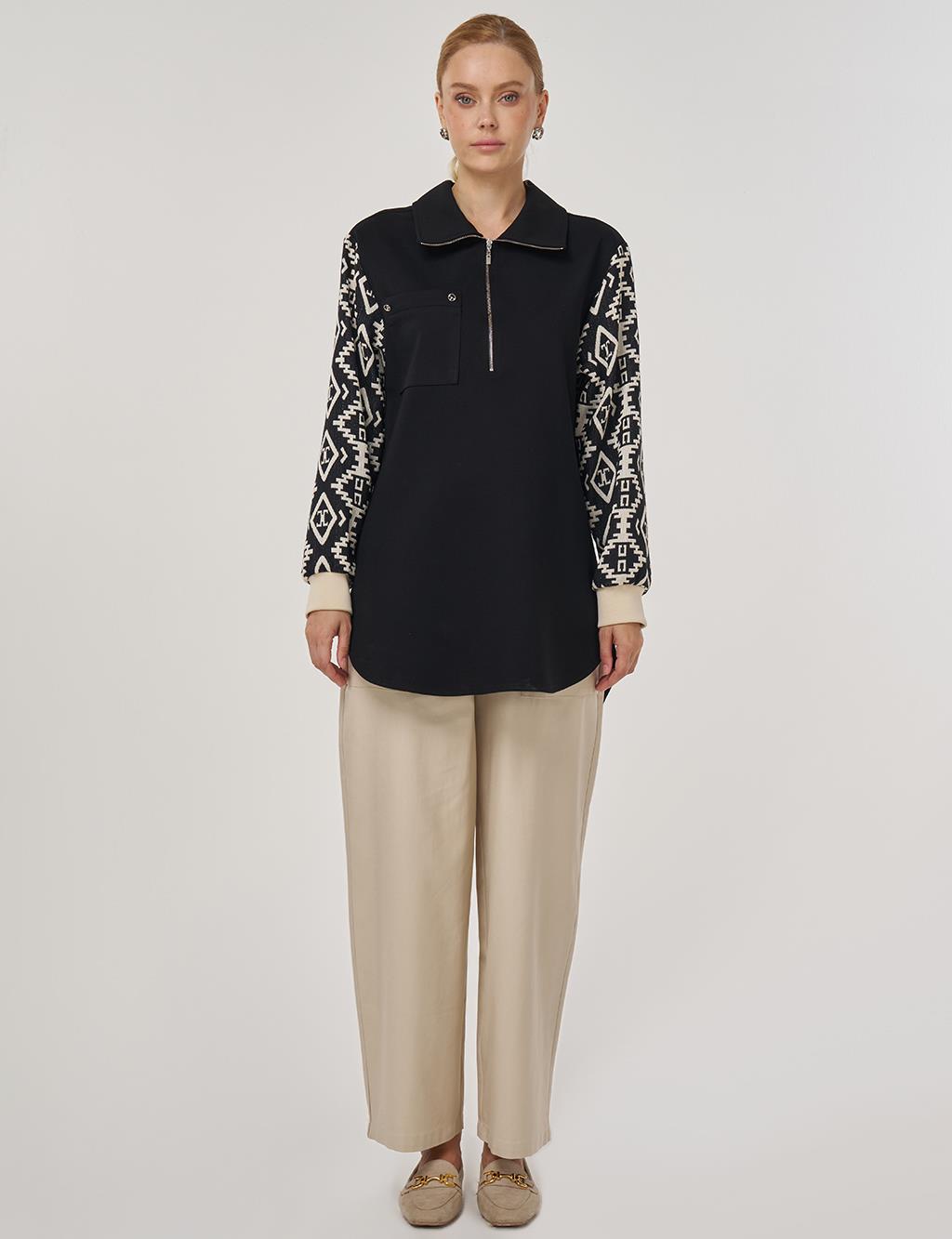 Etnik Desen Rayon Tunik Siyah 