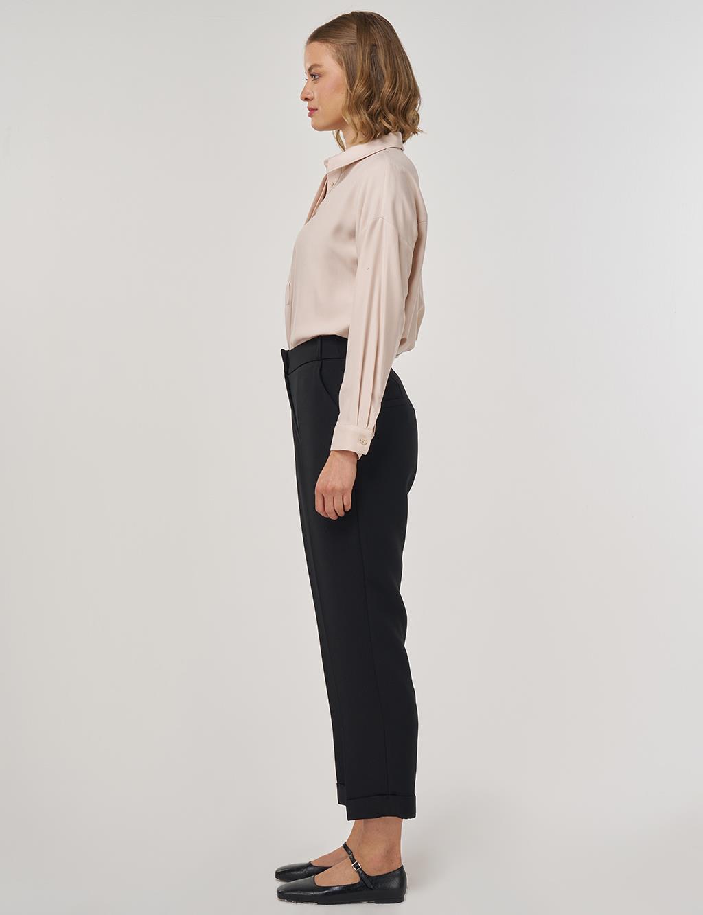 Double-Legged Fabric Trousers in Black