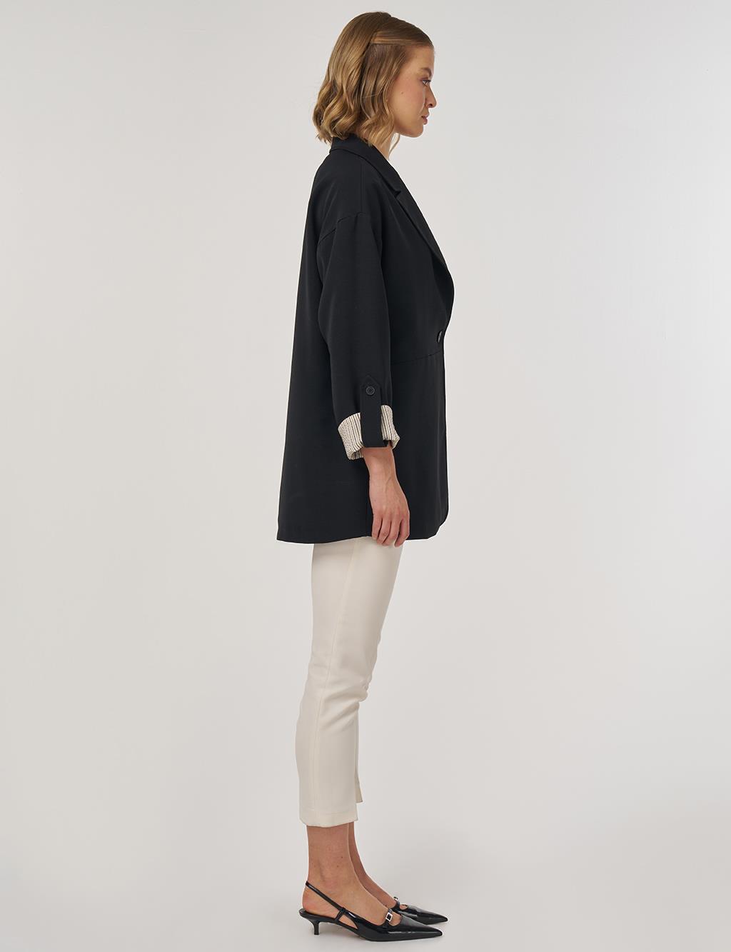 Bilekleri Katlanabilir Blazer Ceket Siyah 