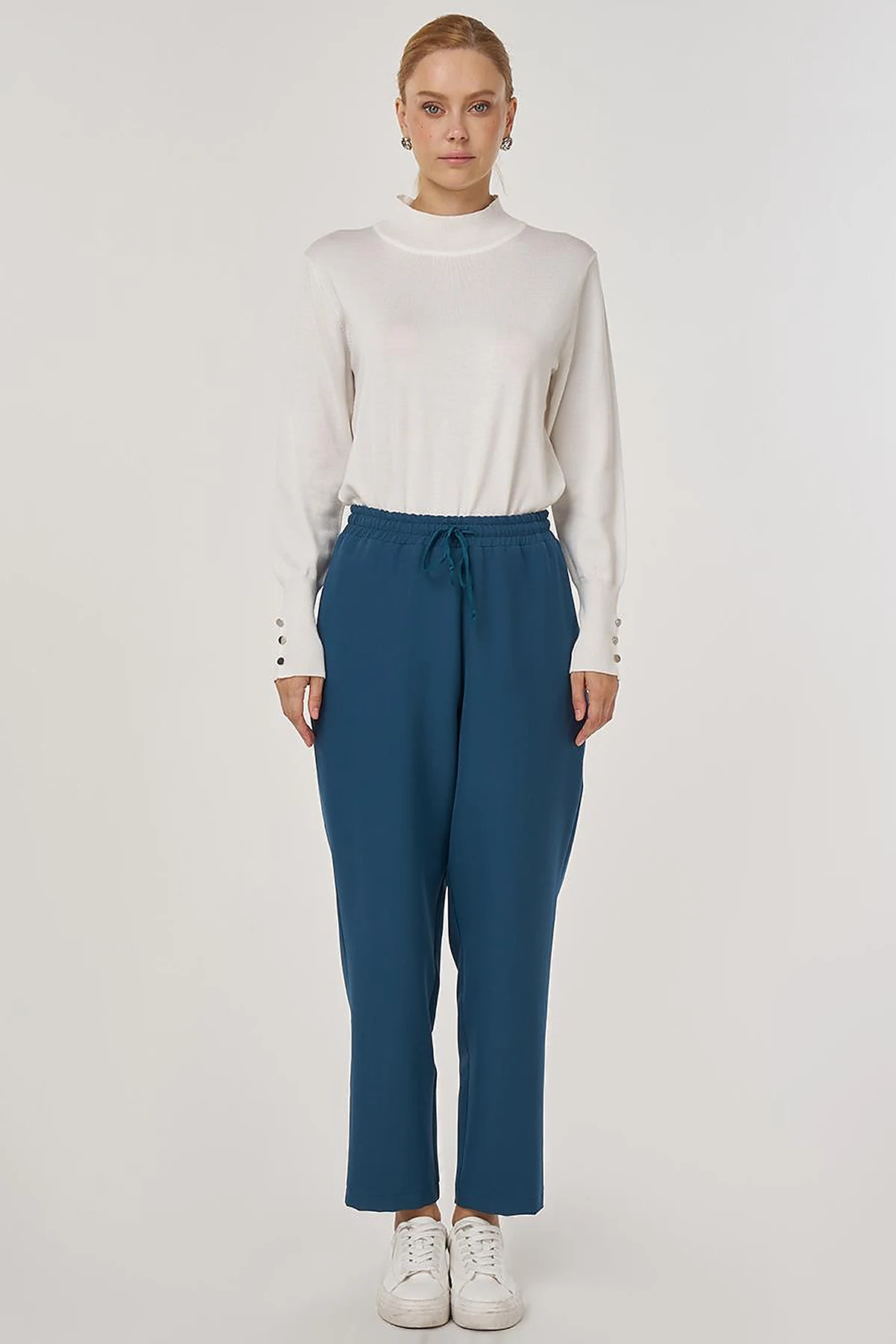 Relaxed Elastic Waist Trousers in Petrol
