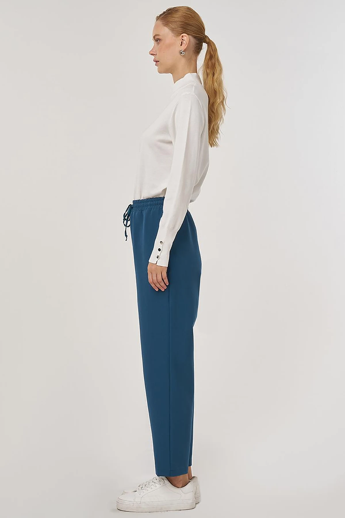 Relaxed Elastic Waist Trousers in Petrol