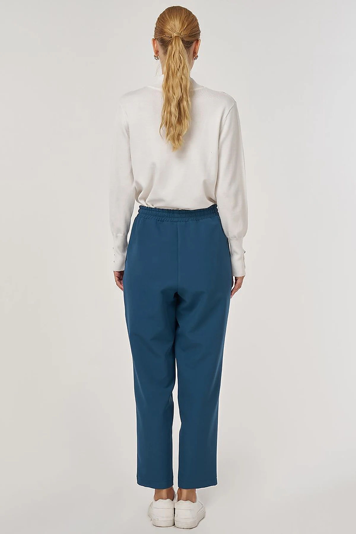 Relaxed Elastic Waist Trousers in Petrol