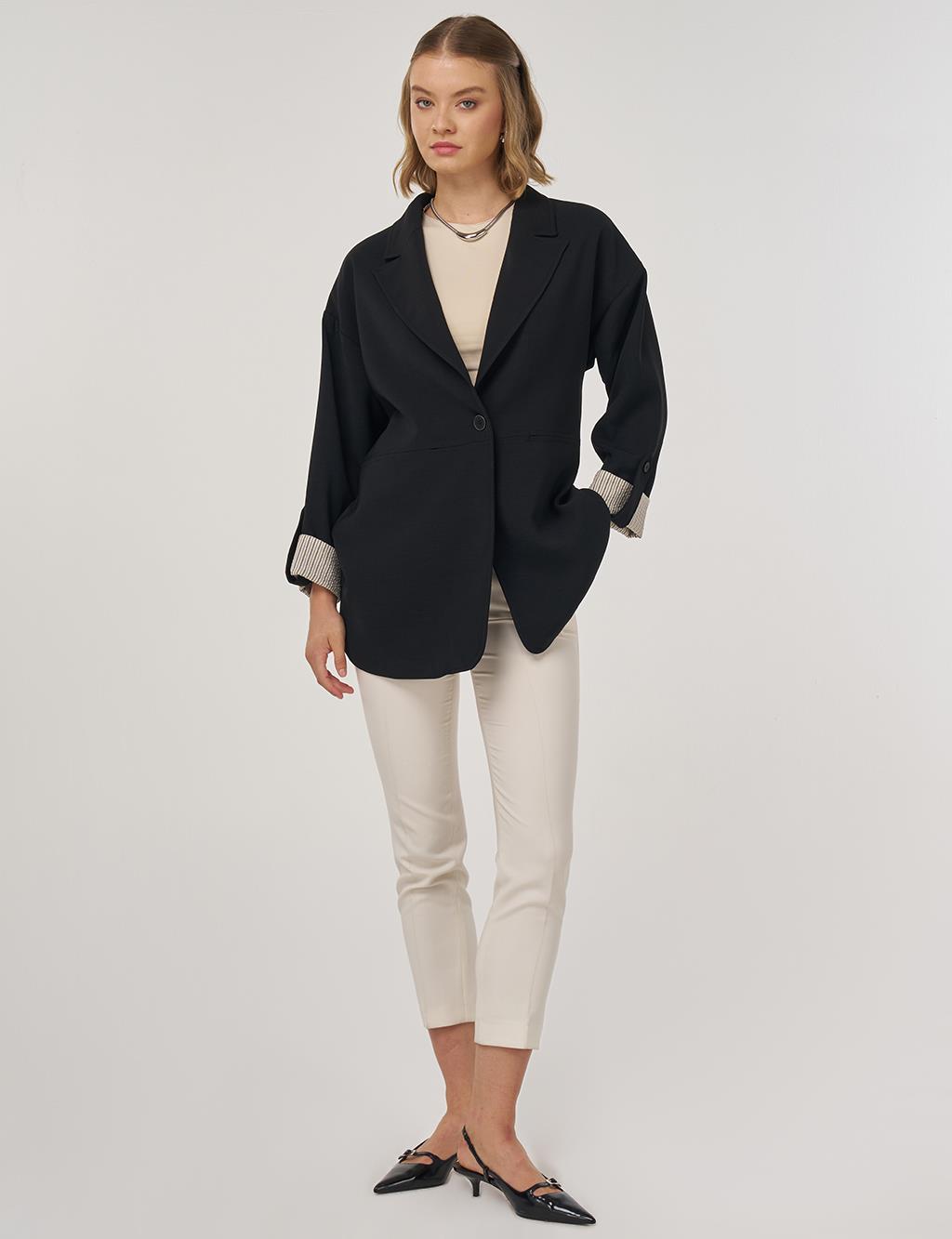 Bilekleri Katlanabilir Blazer Ceket Siyah 
