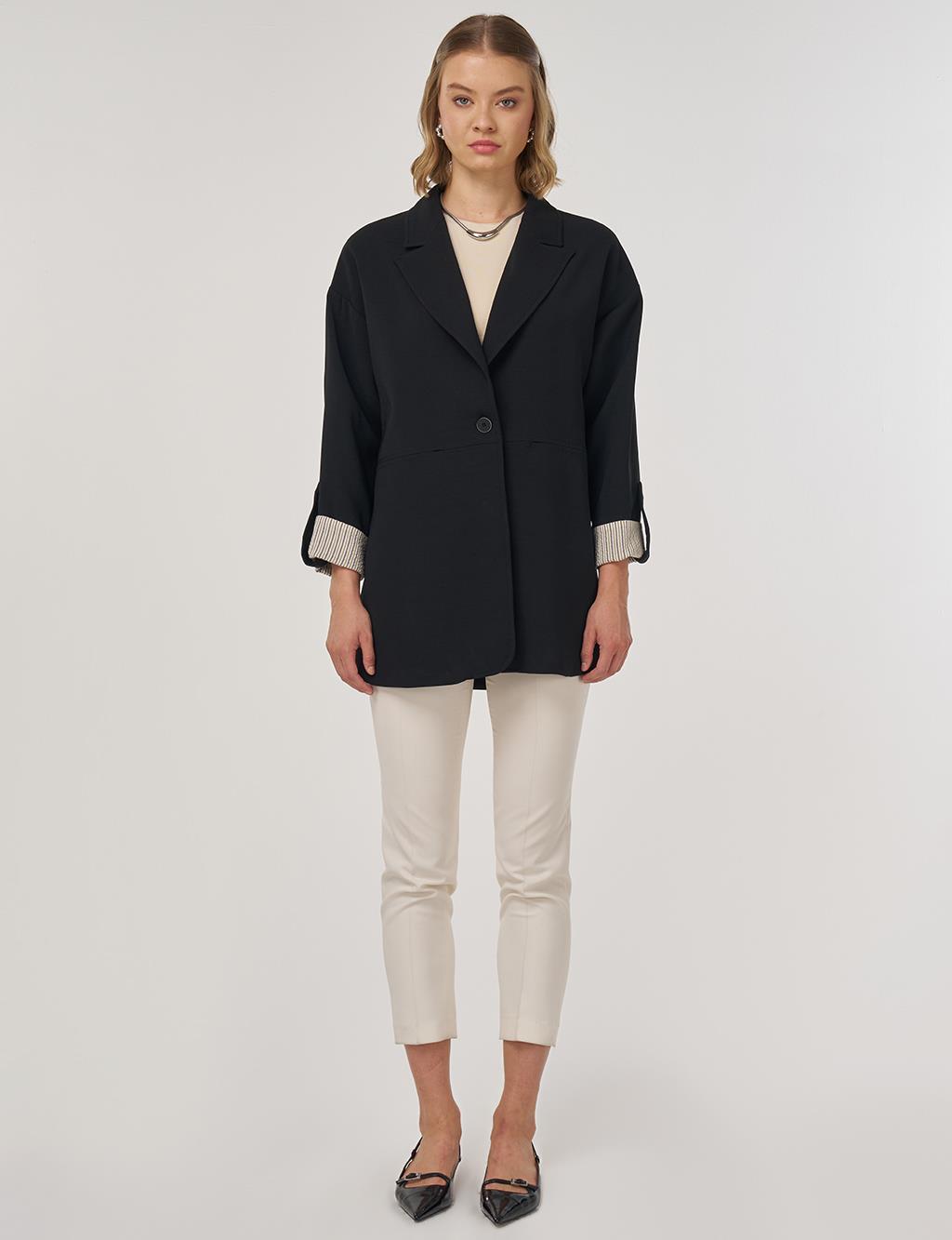Bilekleri Katlanabilir Blazer Ceket Siyah 