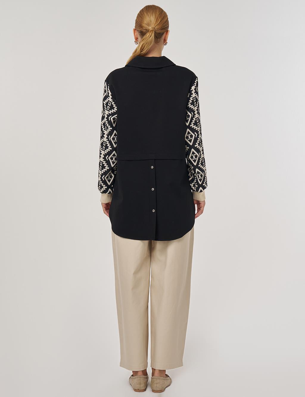 Etnik Desen Rayon Tunik Siyah 