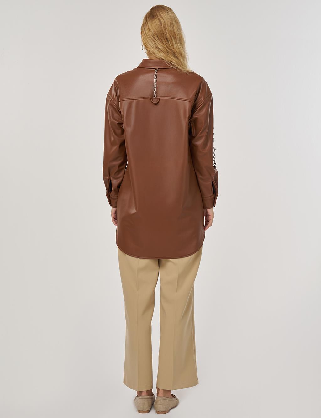 Zincir Detaylı Suni Deri Tunik Taba 