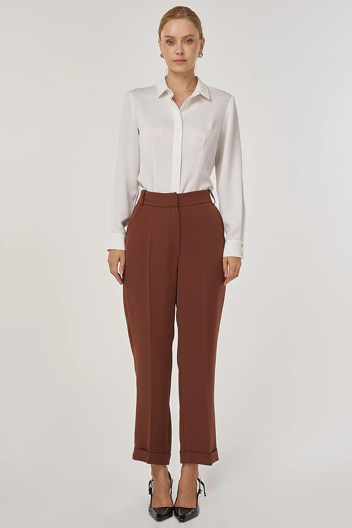 Pressed-crease Fabric Trousers Coffee