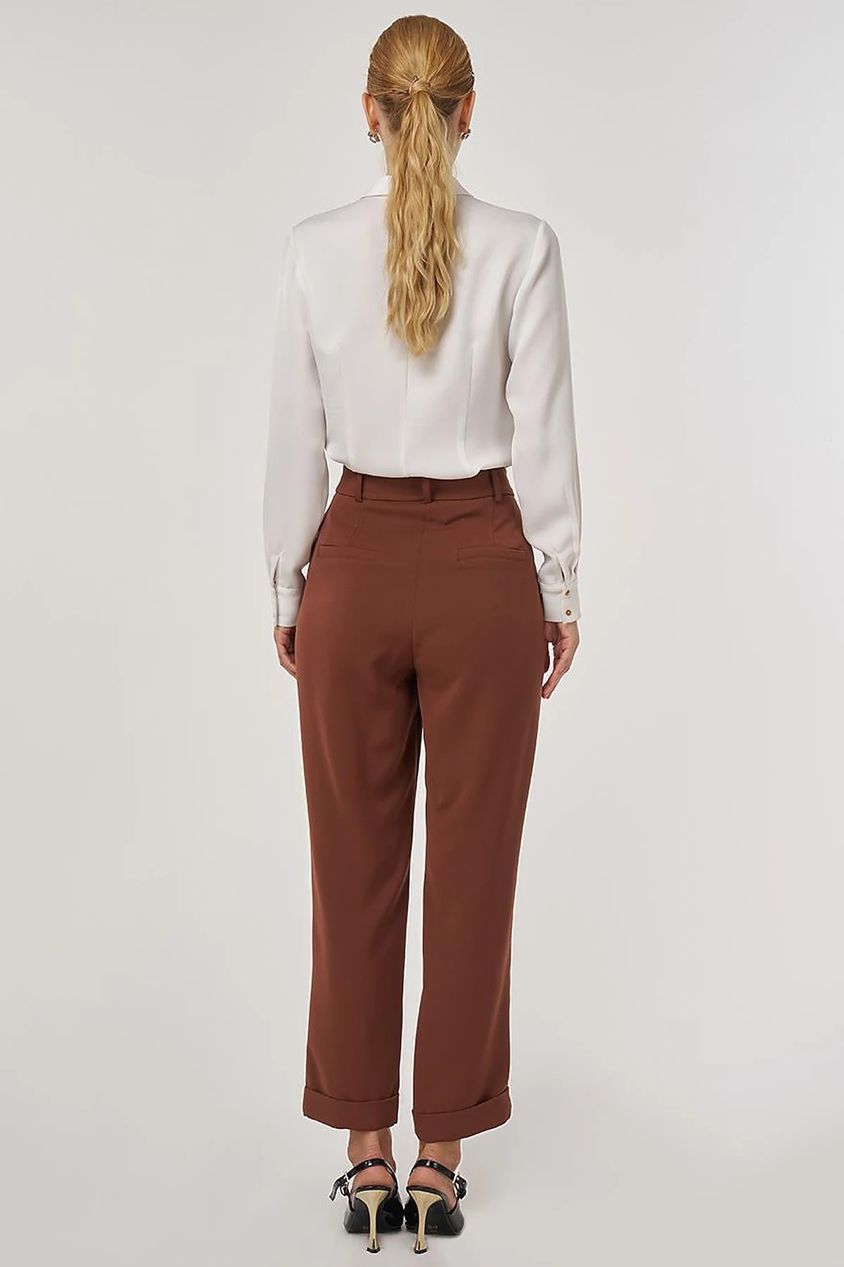 Pressed-crease Fabric Trousers Coffee