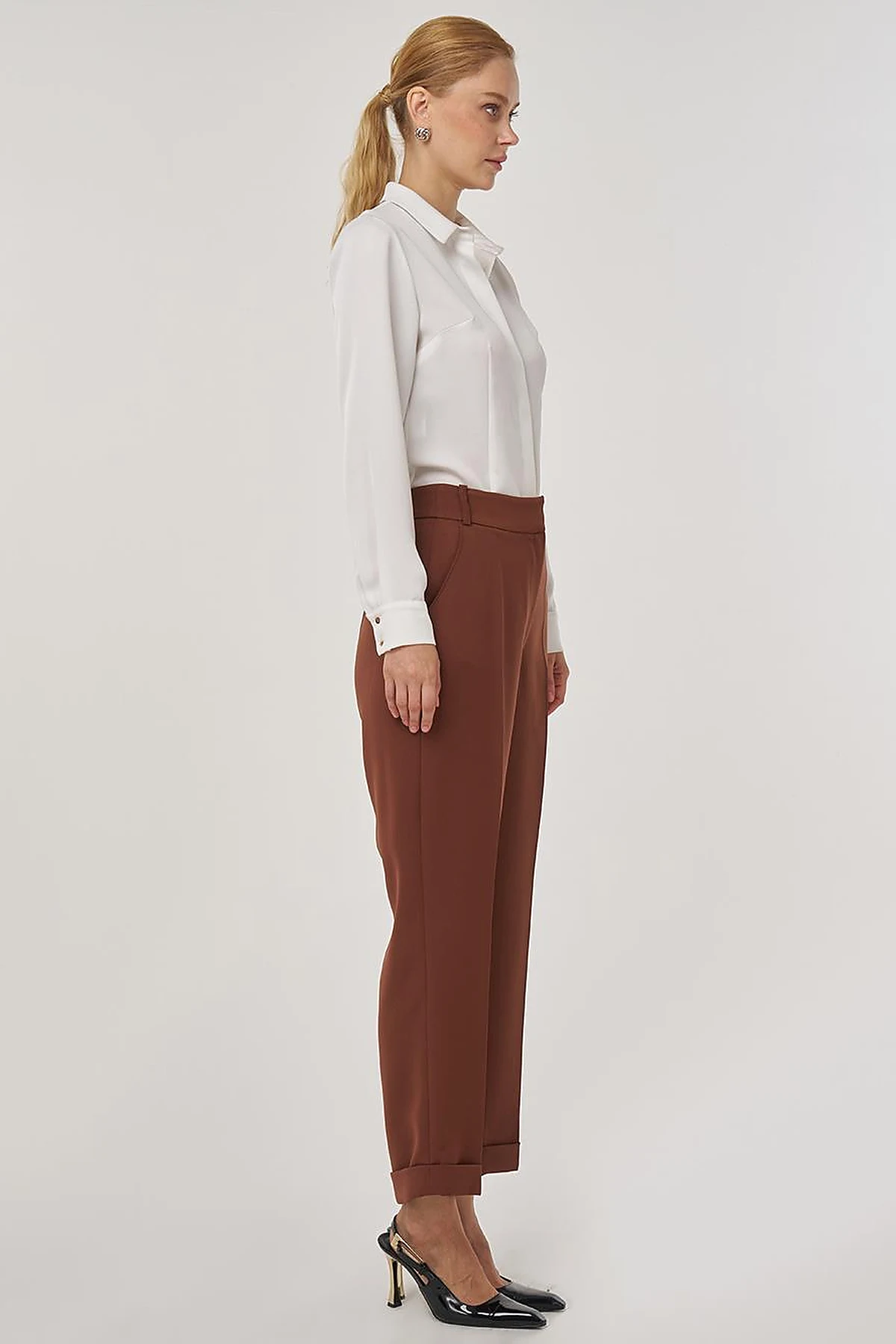 Pressed-crease Fabric Trousers Coffee