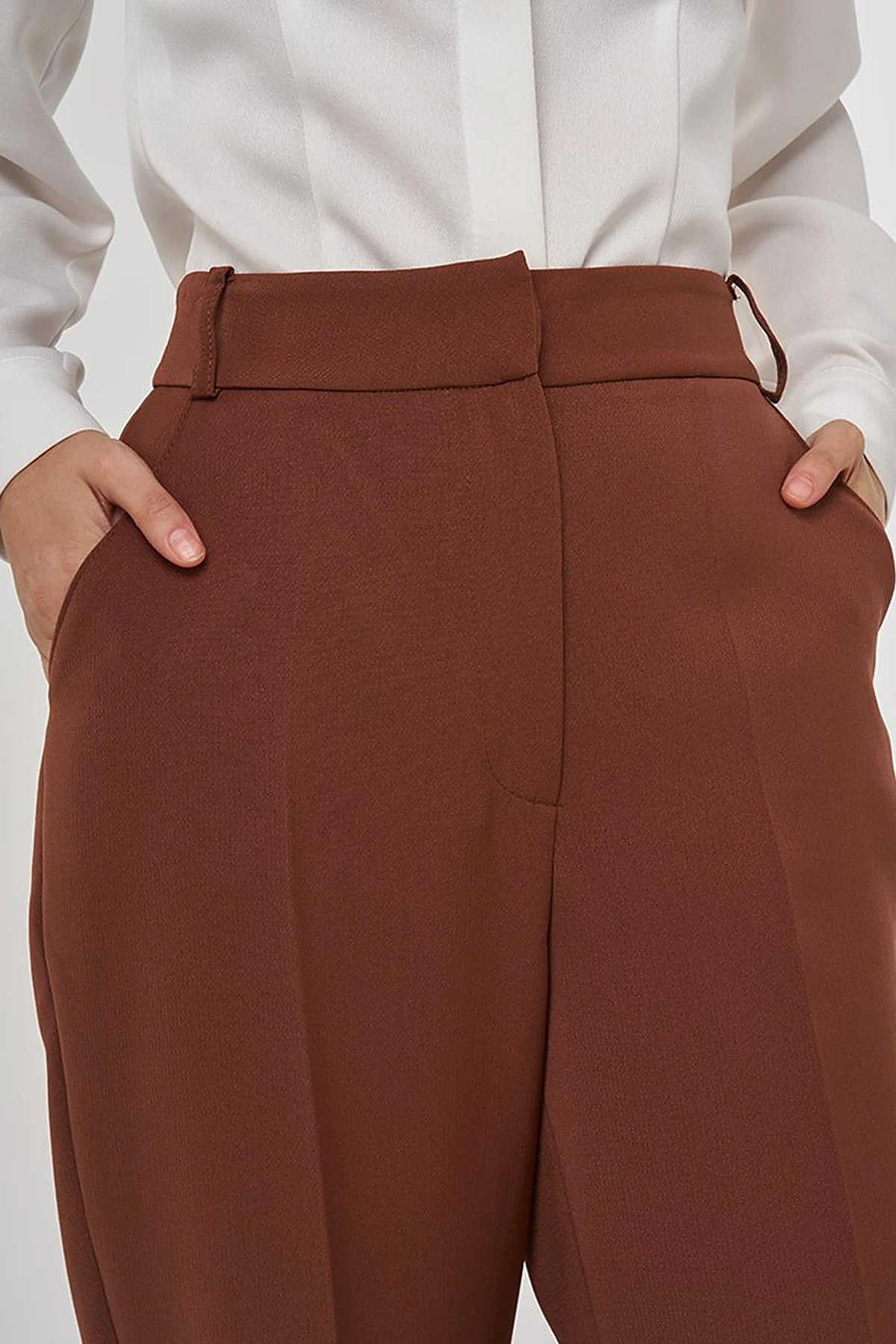 Pressed-crease Fabric Trousers Coffee