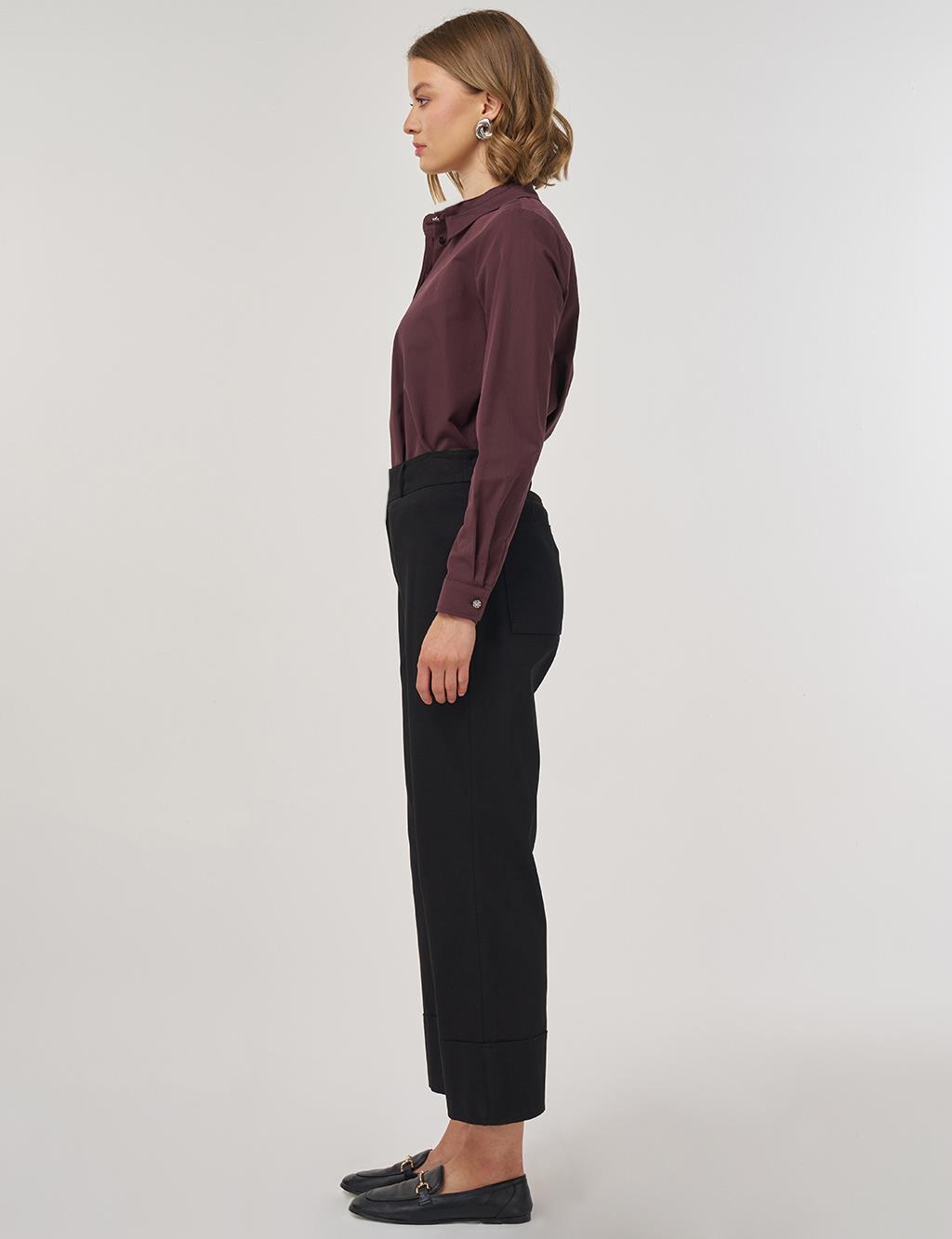 Double Cuff Fabric Pants Black