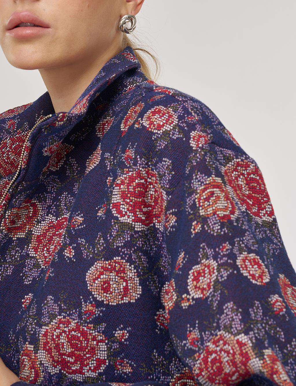 Desenli Dik Yaka Ceket Lacivert 