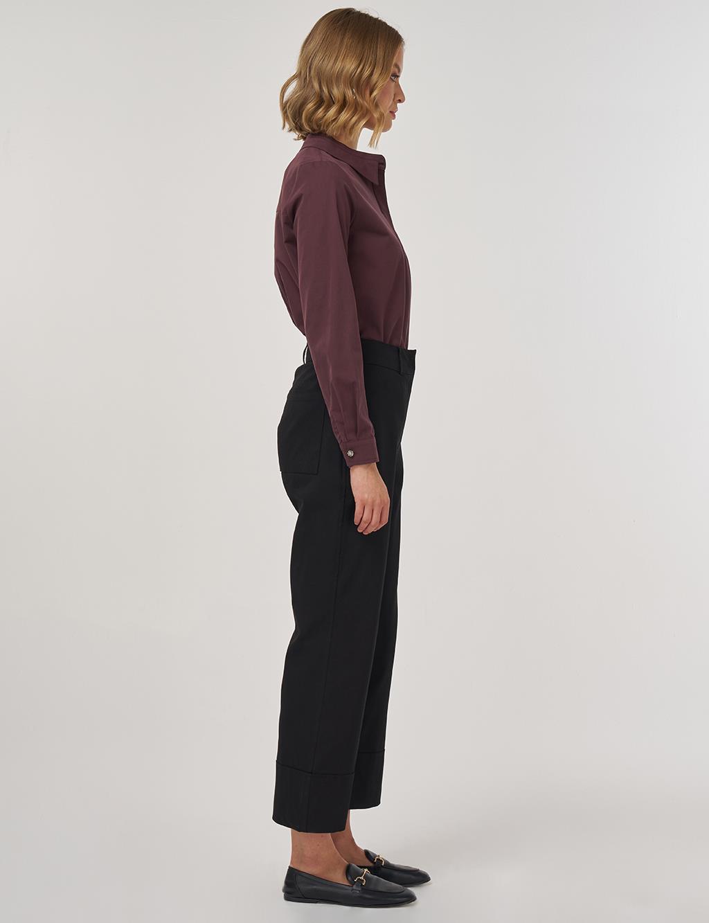 Double Cuff Fabric Pants Black