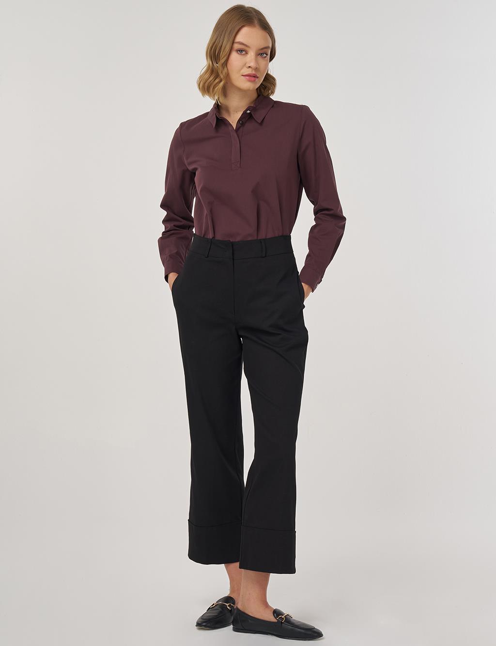 Double Cuff Fabric Pants Black