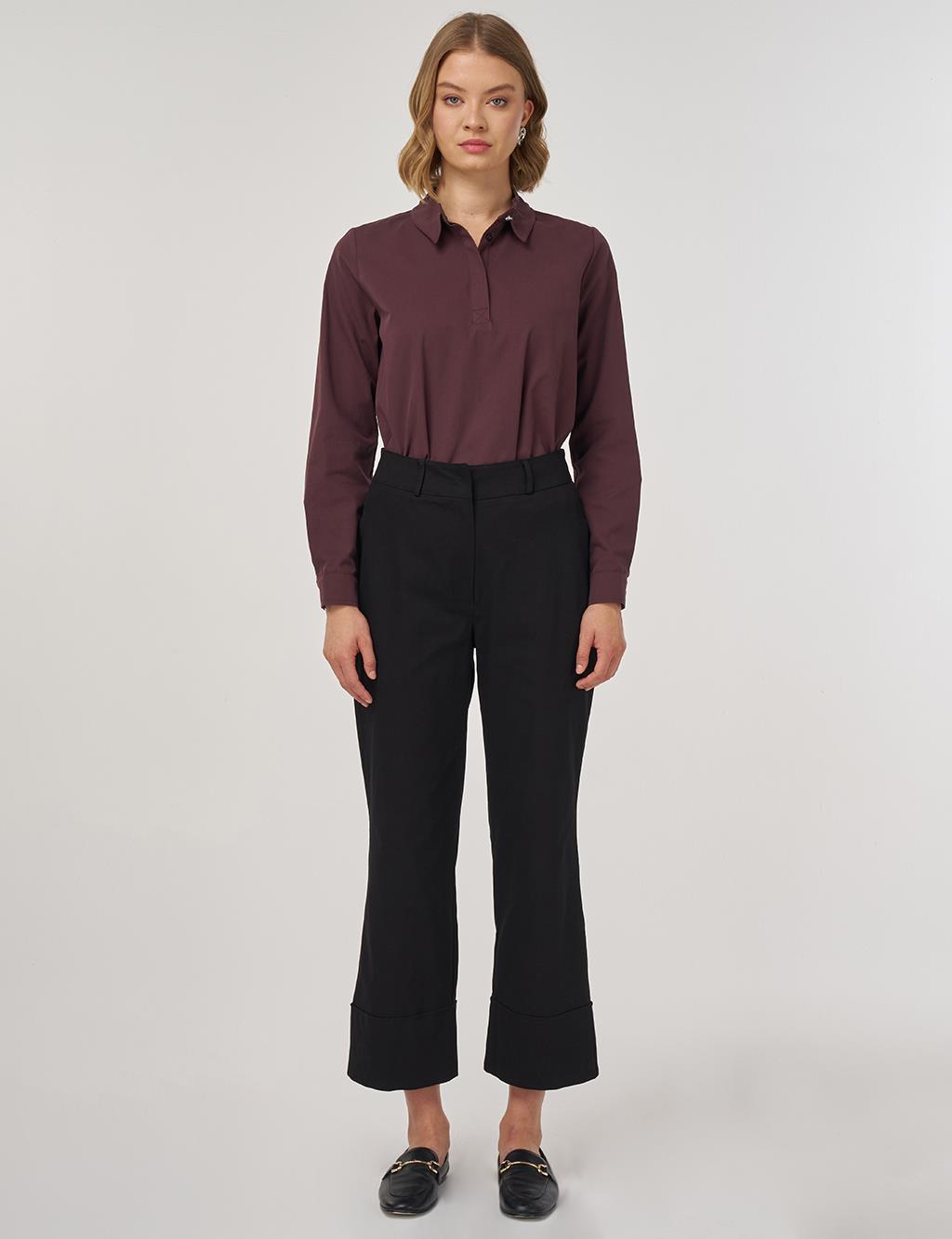 Double Cuff Fabric Pants Black