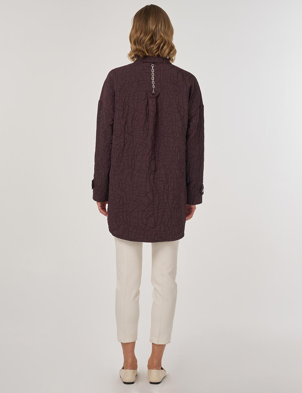 Kabartma Desen Gömlek Yaka Ceket Koyu Bordo