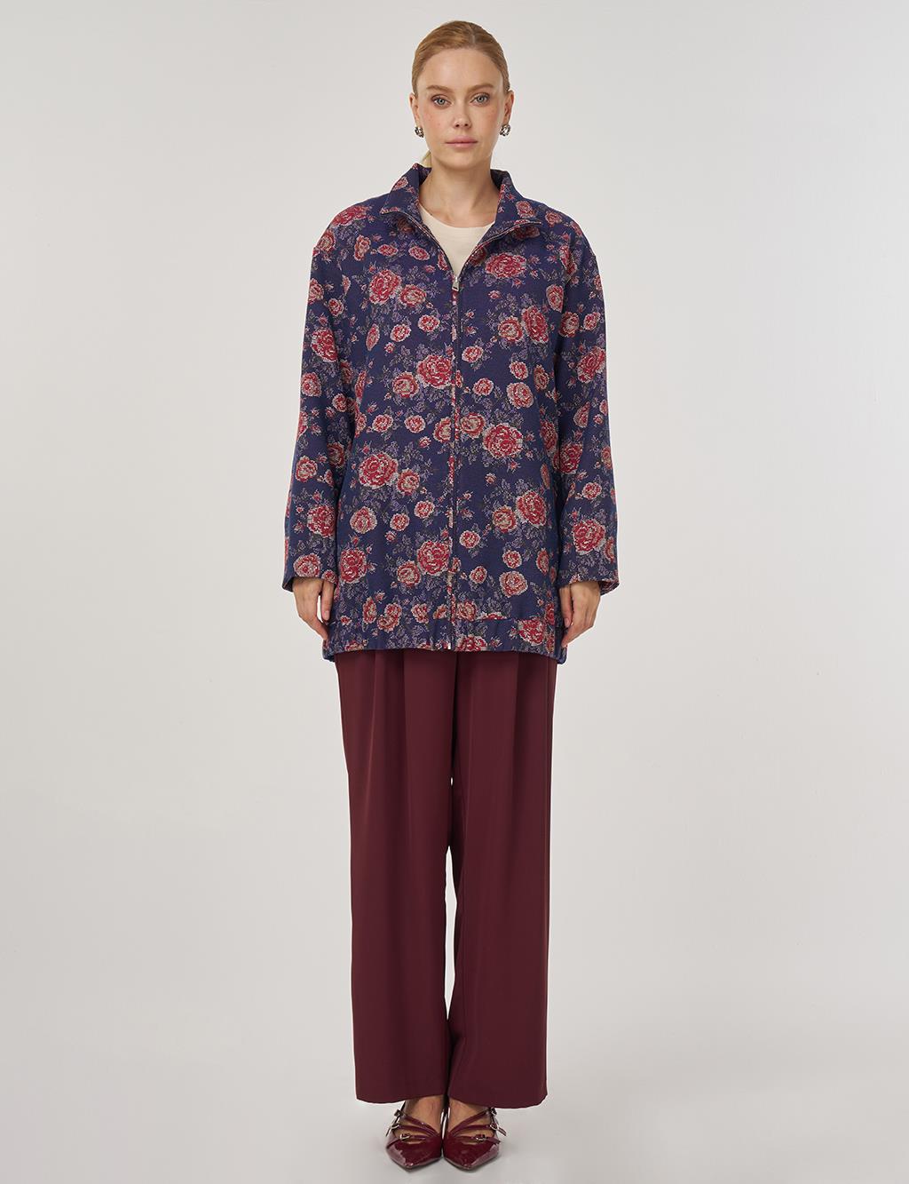 Desenli Dik Yaka Ceket Lacivert 