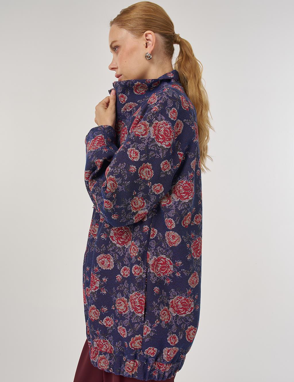 Desenli Dik Yaka Ceket Lacivert 