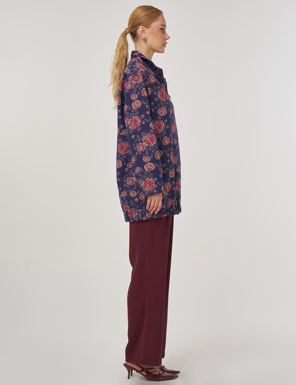 Desenli Dik Yaka Ceket Lacivert 