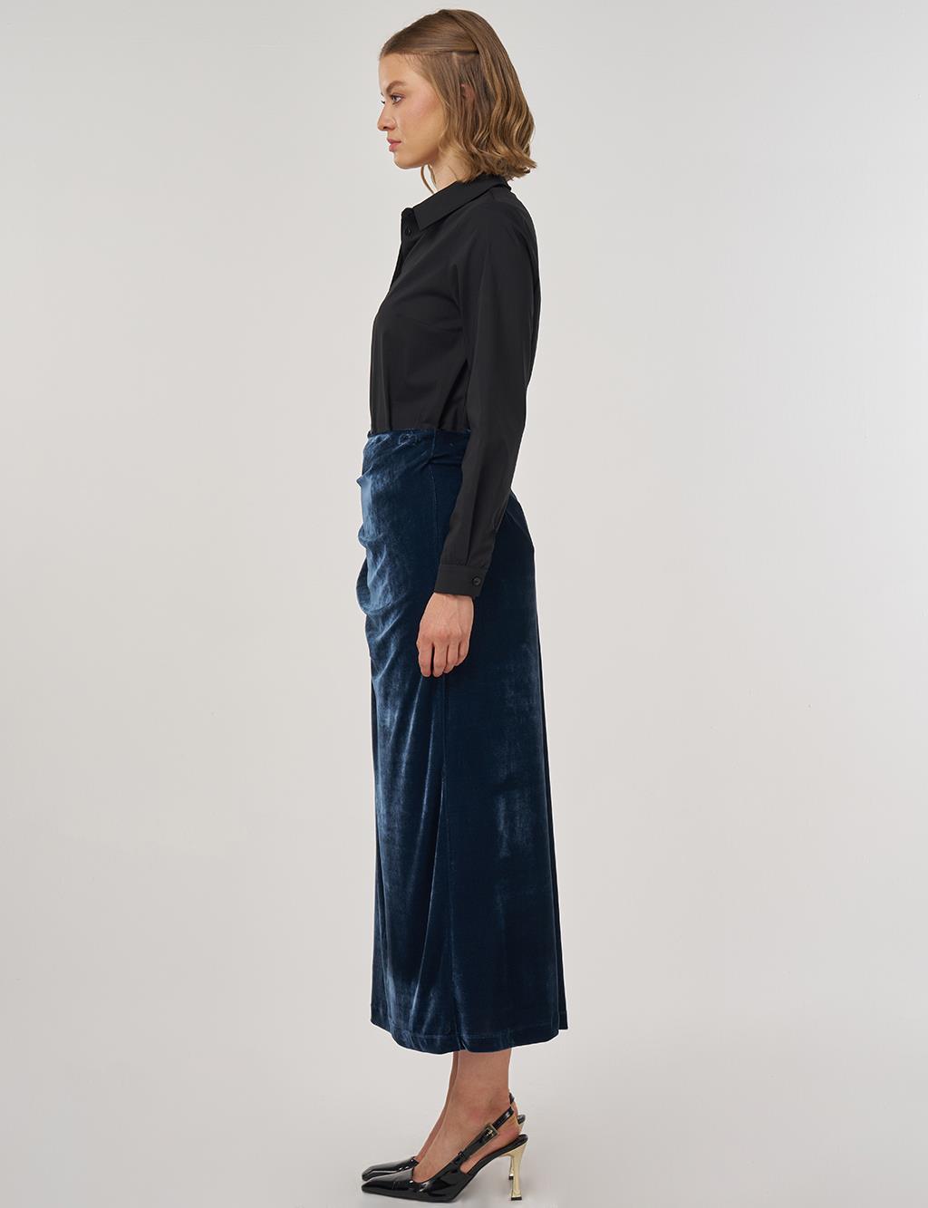 Drapeli Kadife Etek Petrol