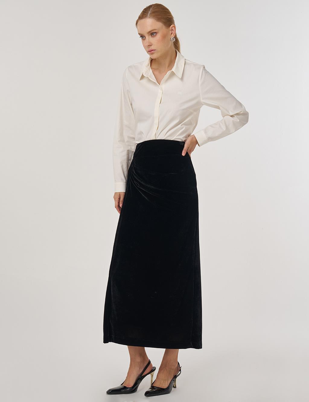 Drapeli Kadife Etek Siyah 