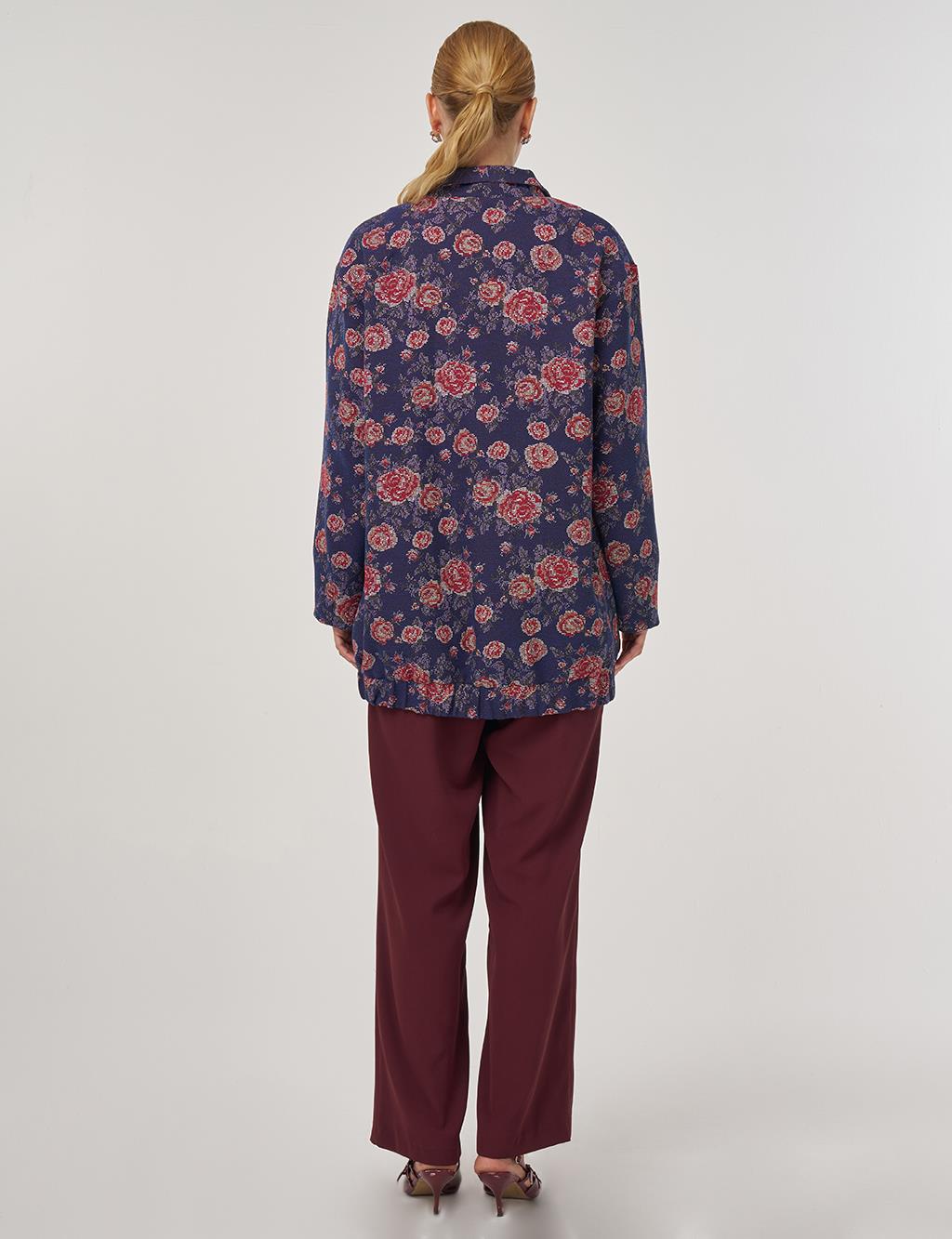 Desenli Dik Yaka Ceket Lacivert 