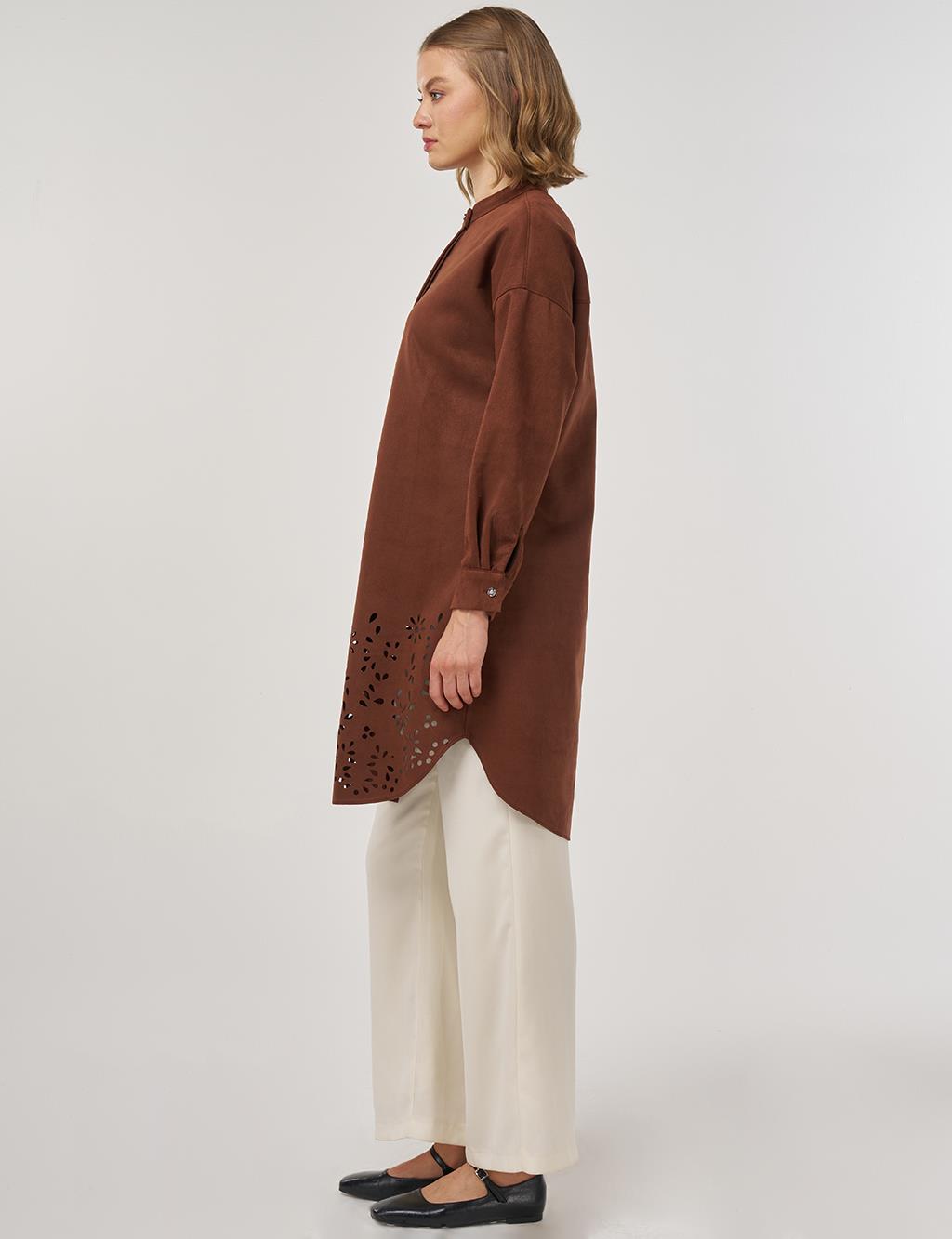 Lazer Kesim Süet Tunik Camel 