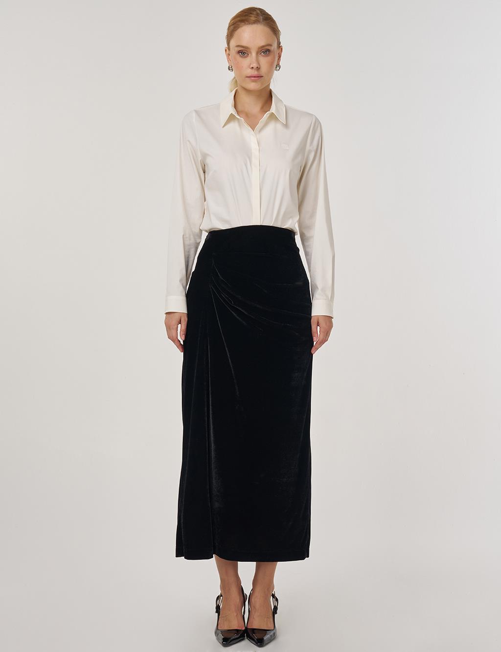 Drapeli Kadife Etek Siyah 