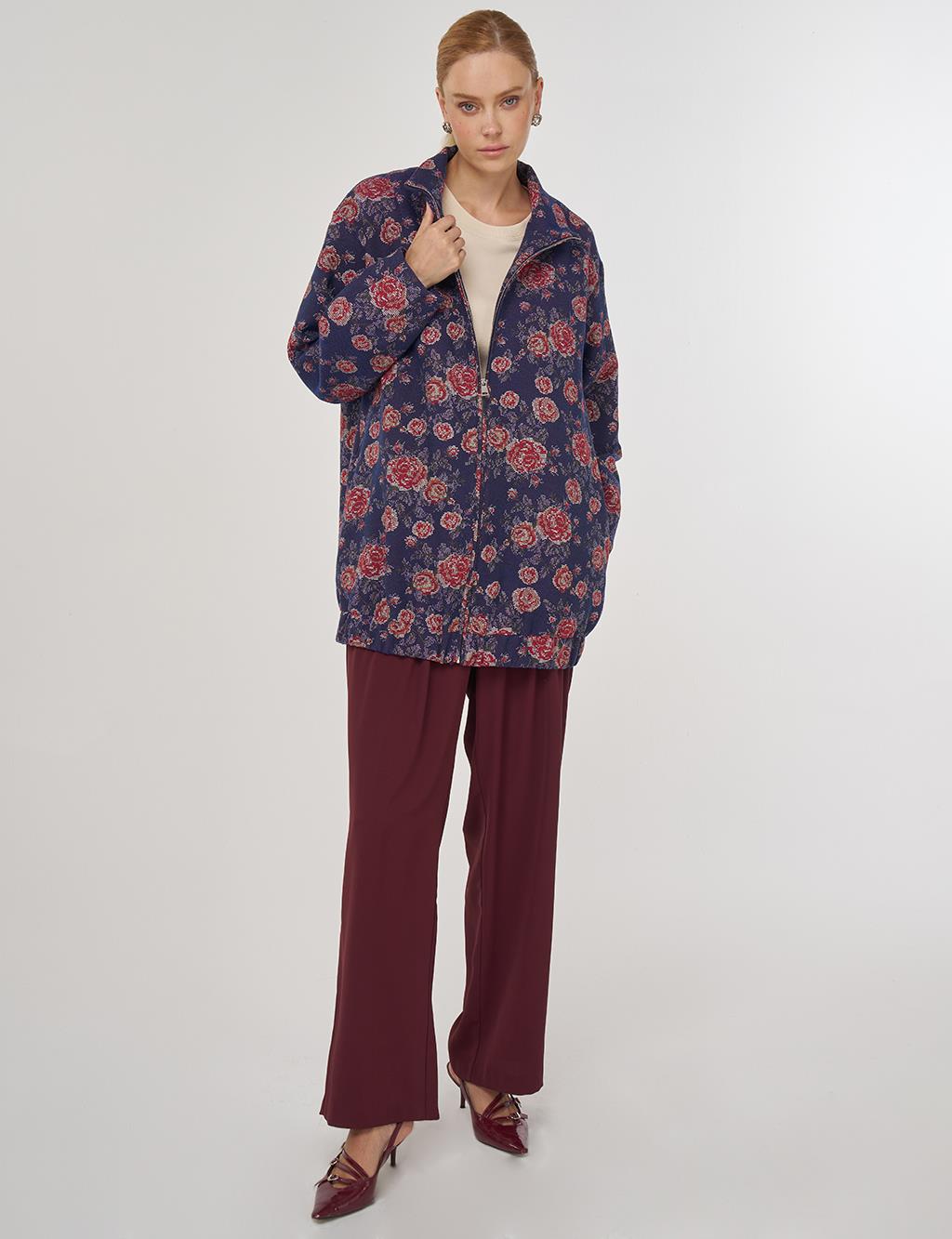 Desenli Dik Yaka Ceket Lacivert 