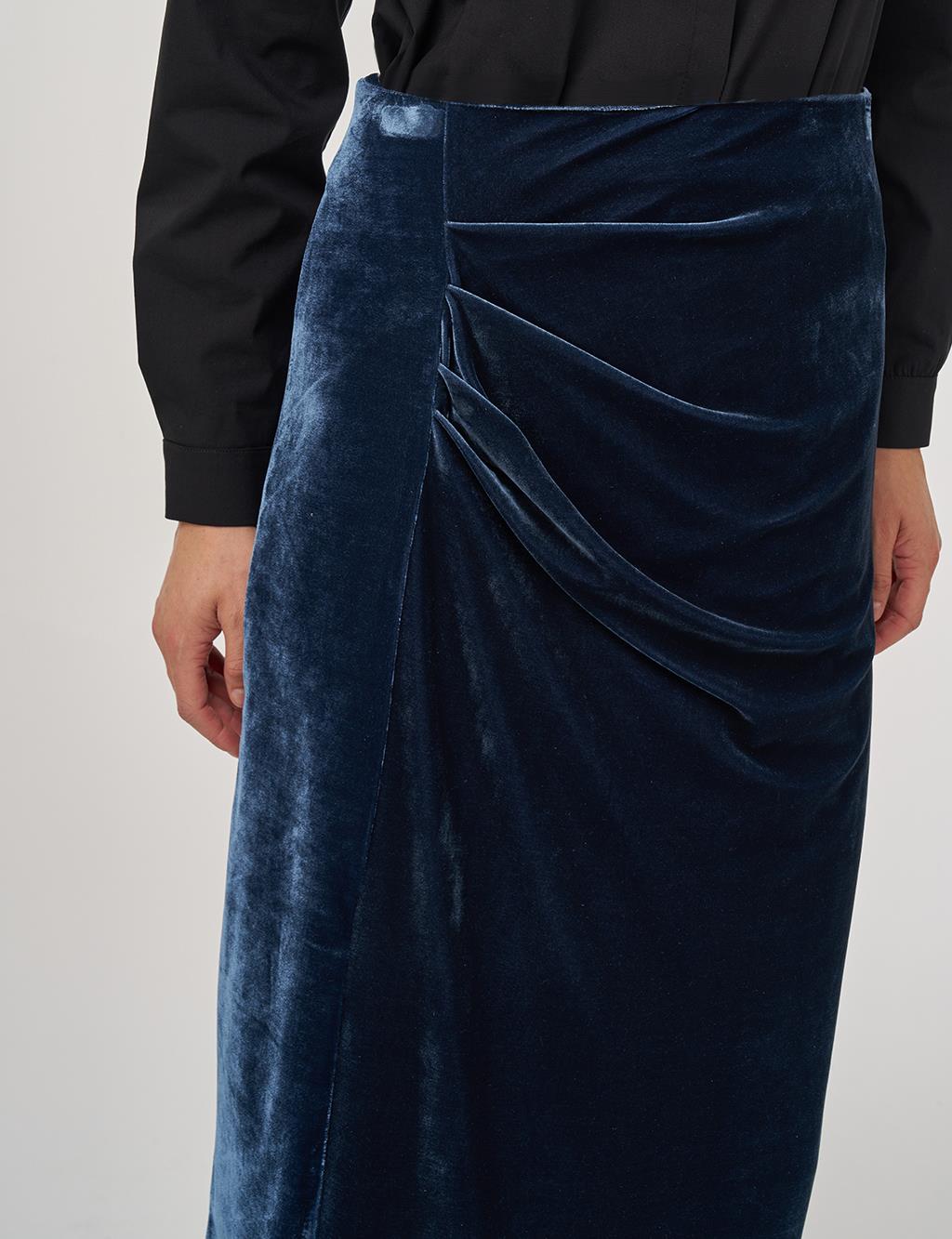 Drapeli Kadife Etek Petrol