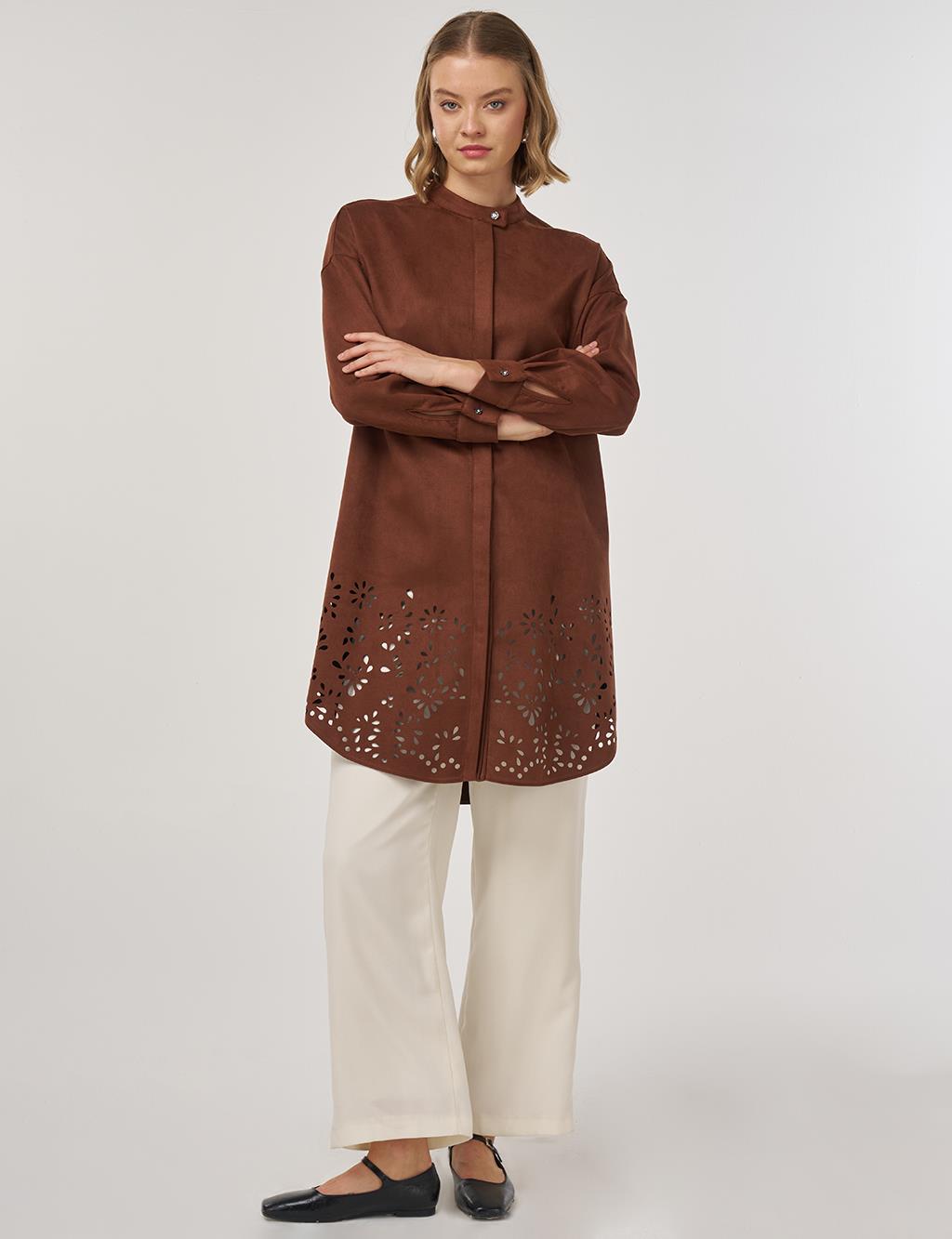 Lazer Kesim Süet Tunik Camel 