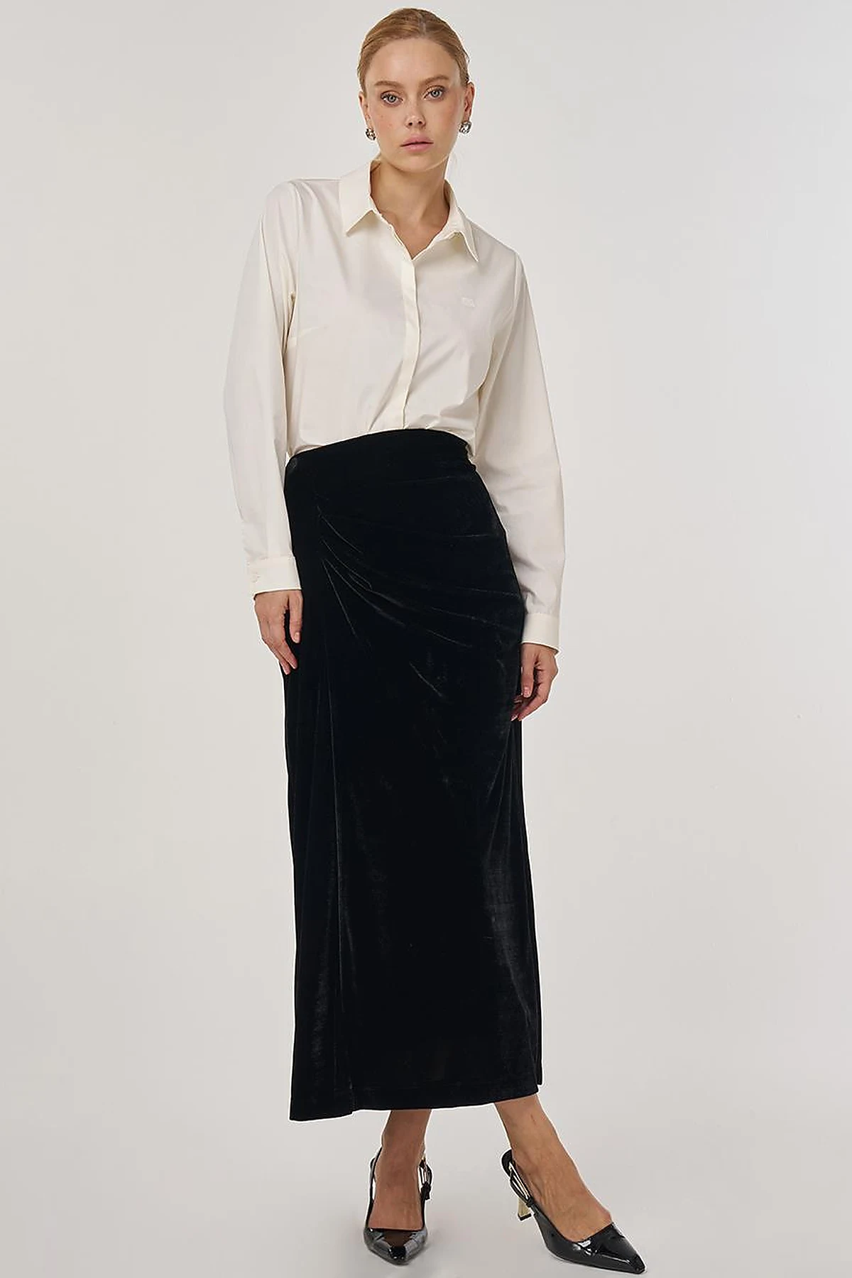 Draped Velvet Skirt Black