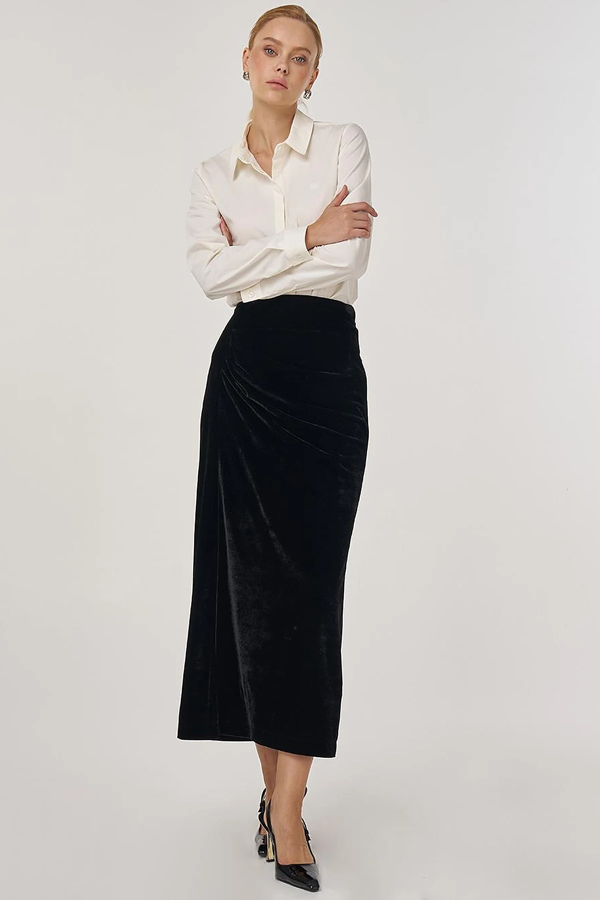 Draped Velvet Skirt Black