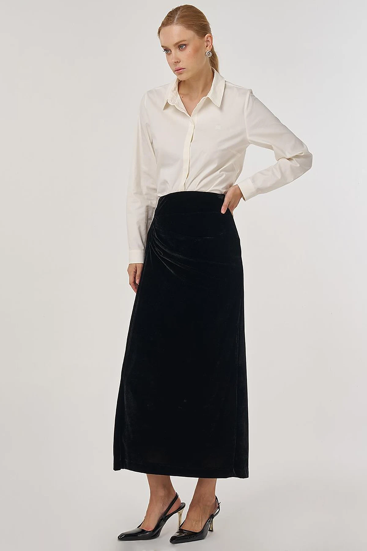 Draped Velvet Skirt Black