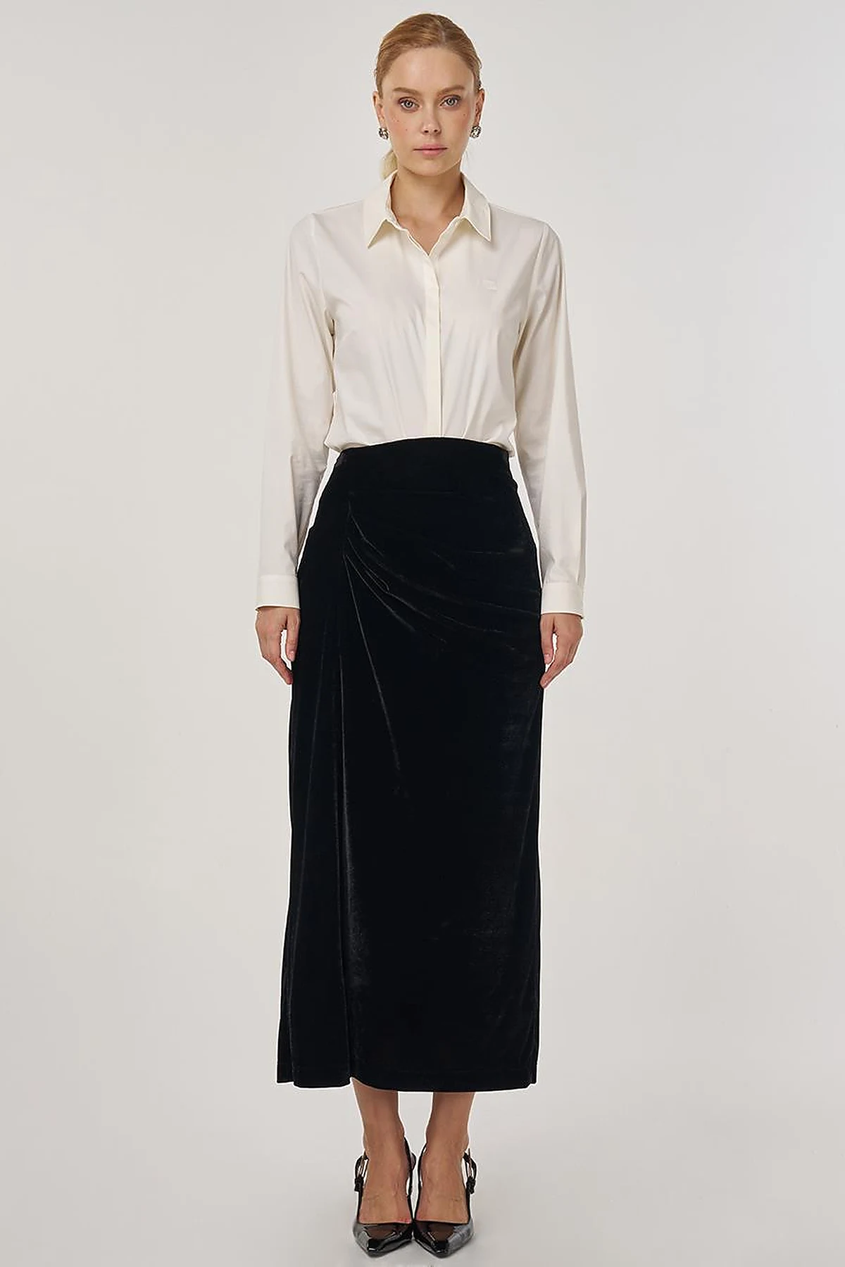 Draped Velvet Skirt Black