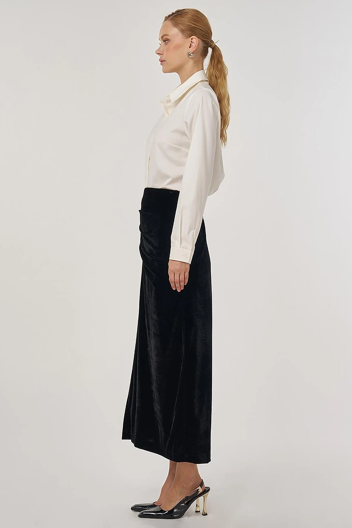 Draped Velvet Skirt Black