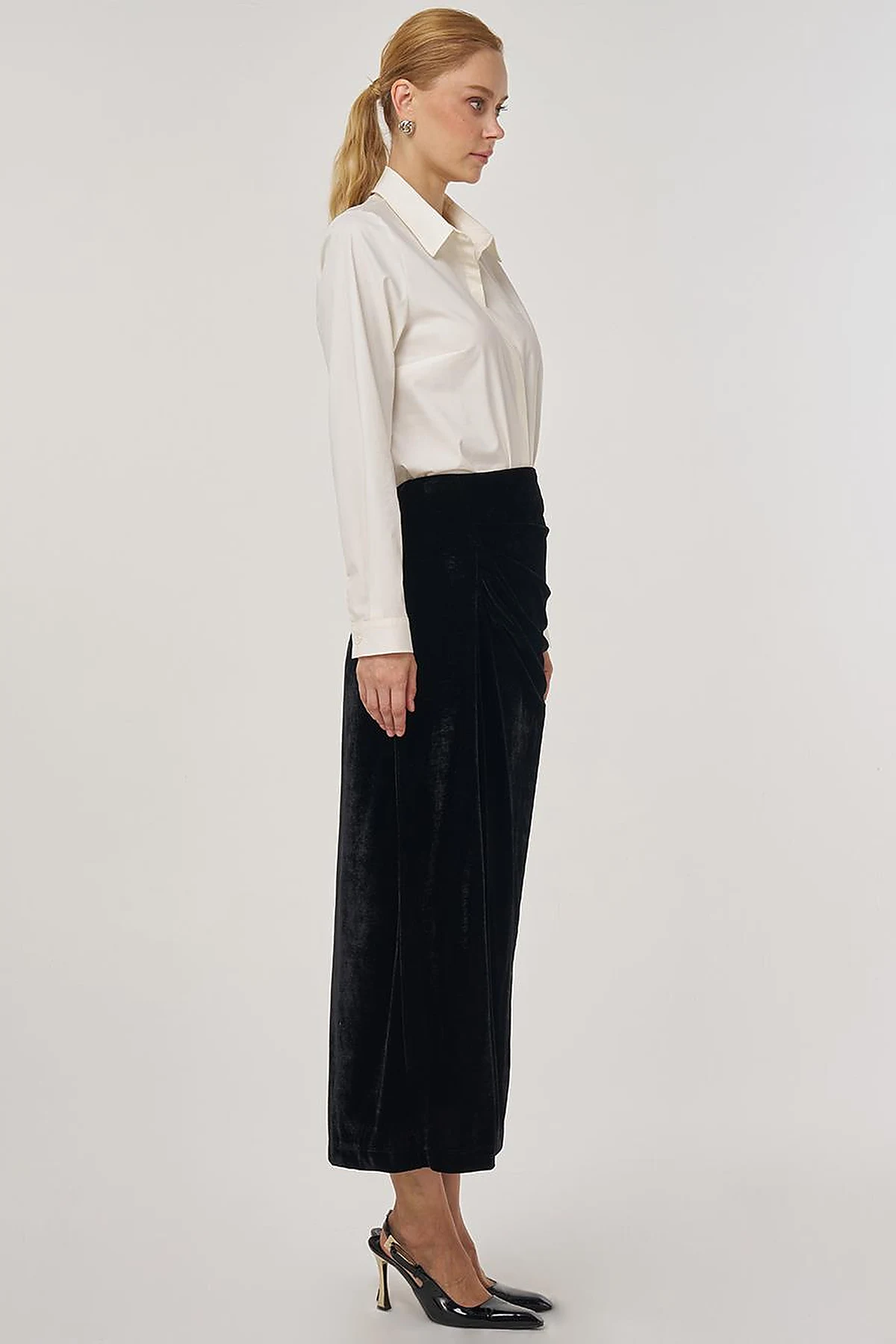 Draped Velvet Skirt Black