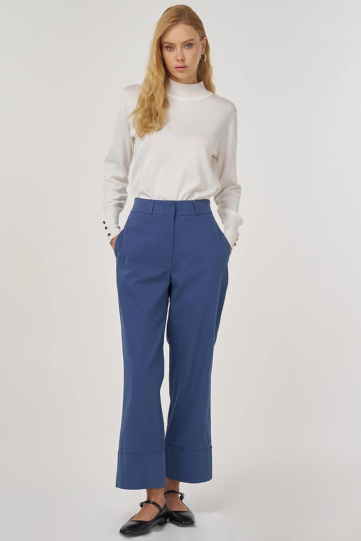 Double Cuff Fabric Pants Indigo